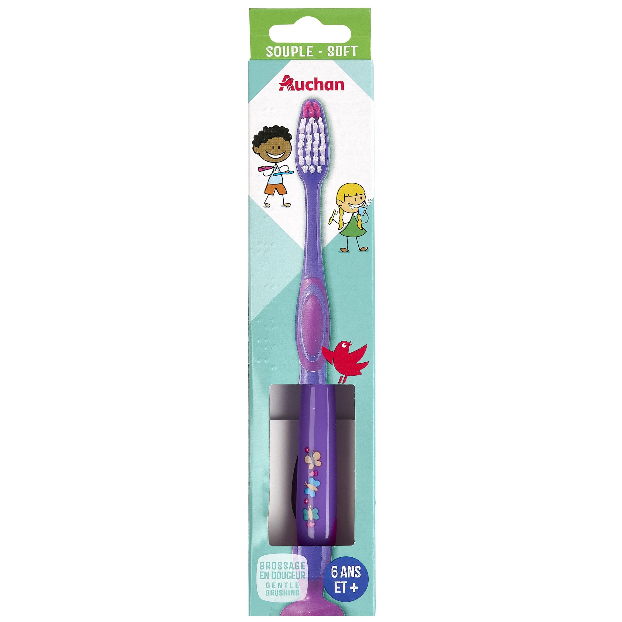 Voir la diapositive 5 : AUCHAN Brosse à dents souple pour enfants 6 ans+ 1 brosse
