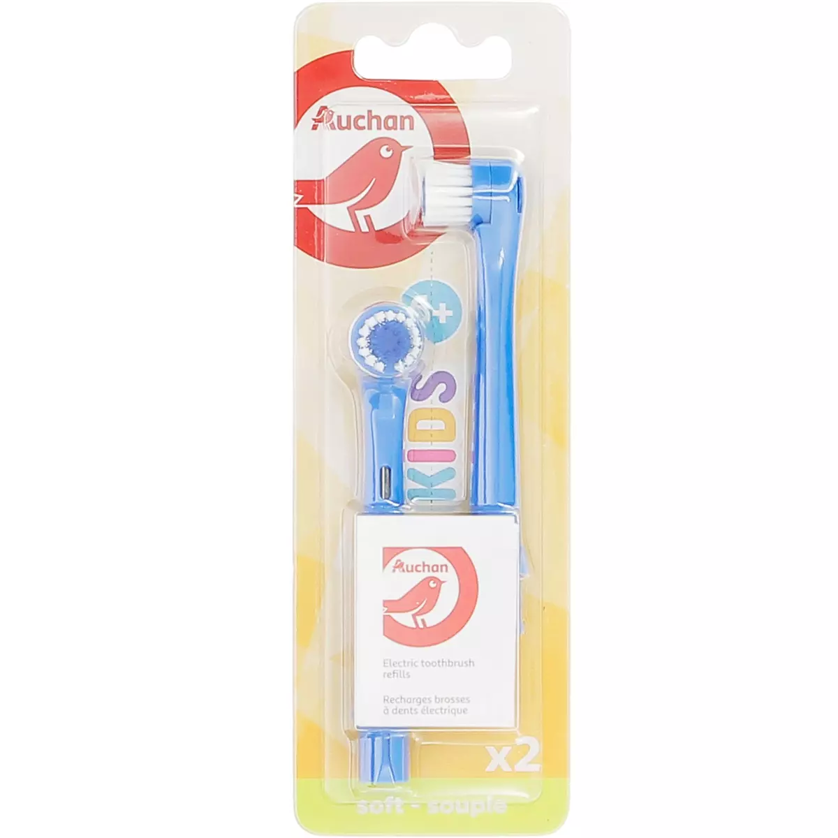 AUCHAN Recharge brosse à dents électrique à piles enfant 6+ souple 2 recharges