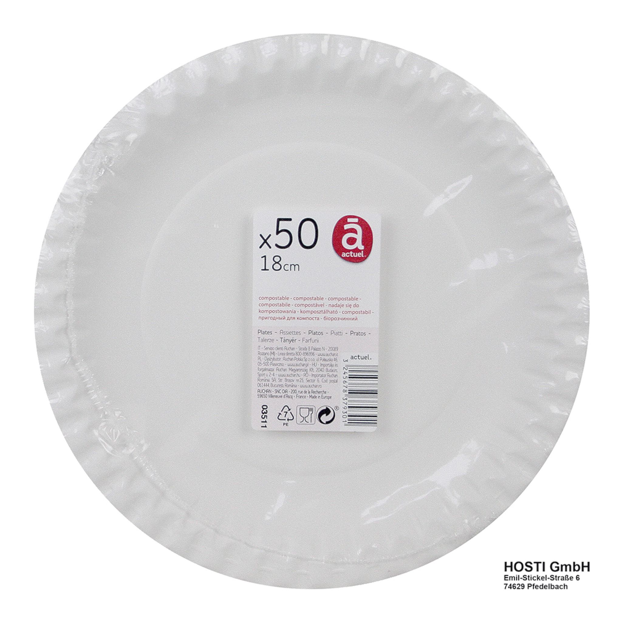 Voir la diapositive 2 : ACTUEL Assiettes à dessert en carton blanc 18cm compostables