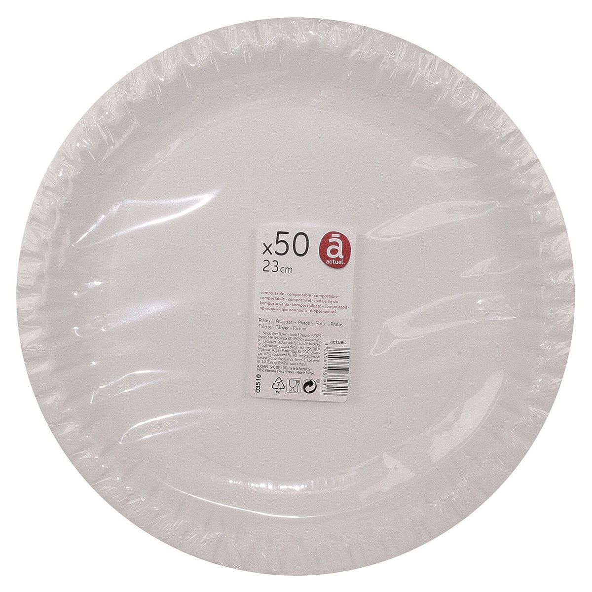 ACTUEL Assiettes en carton blanc 23cm compostables