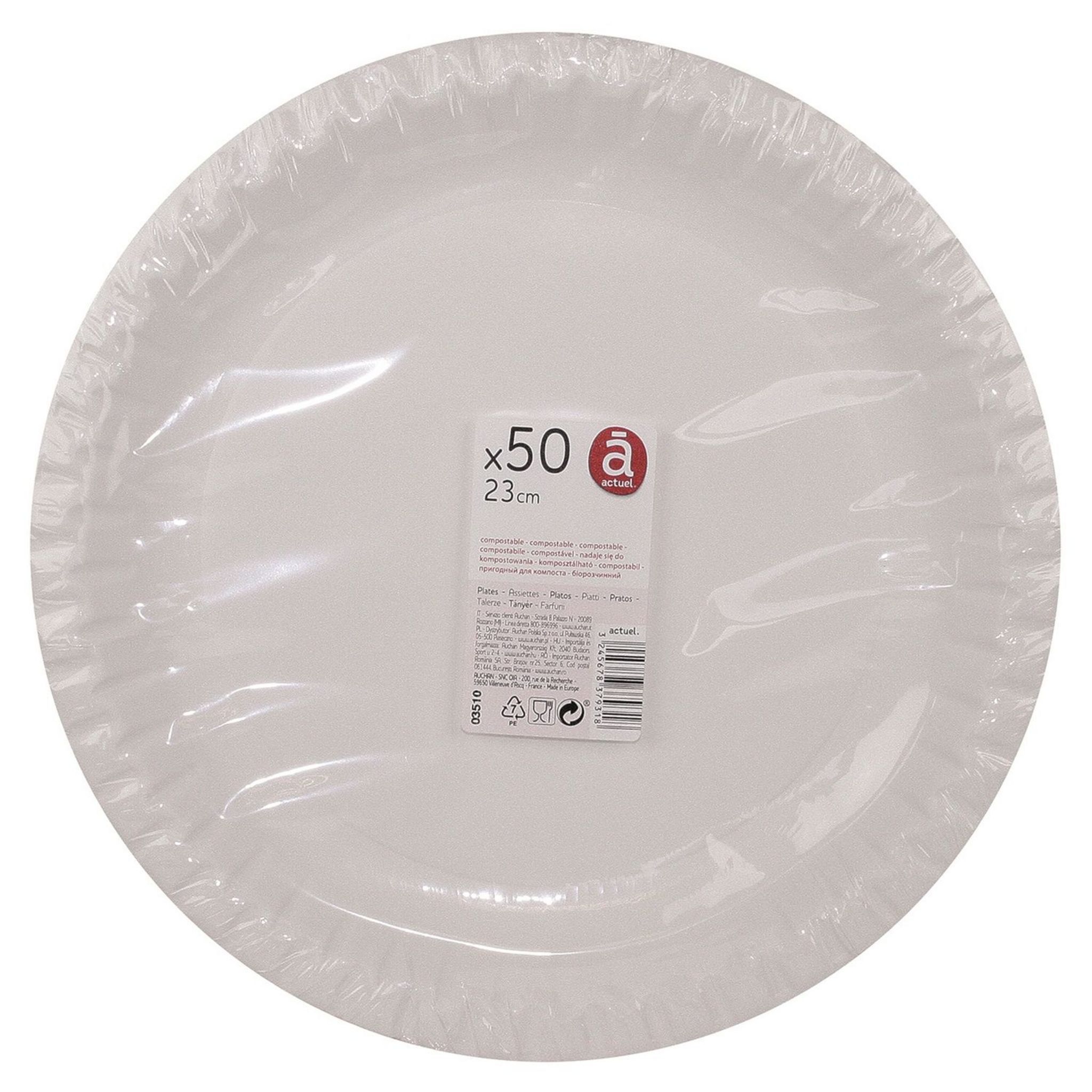 Voir la diapositive 2 : ACTUEL Assiettes en carton blanc 23cm compostables
