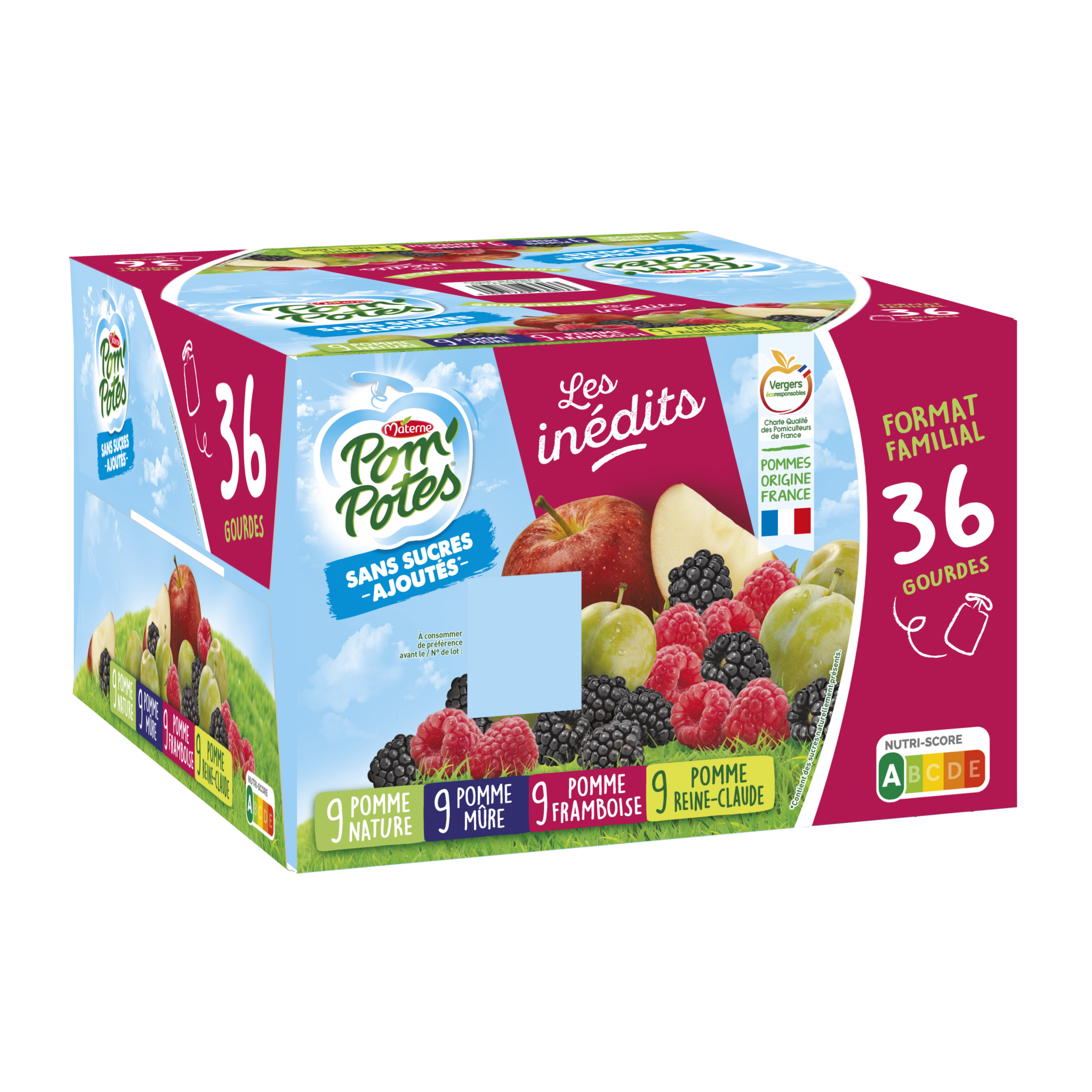 POM'POTES Gourde pommes mures framboises reine claude 36x90g