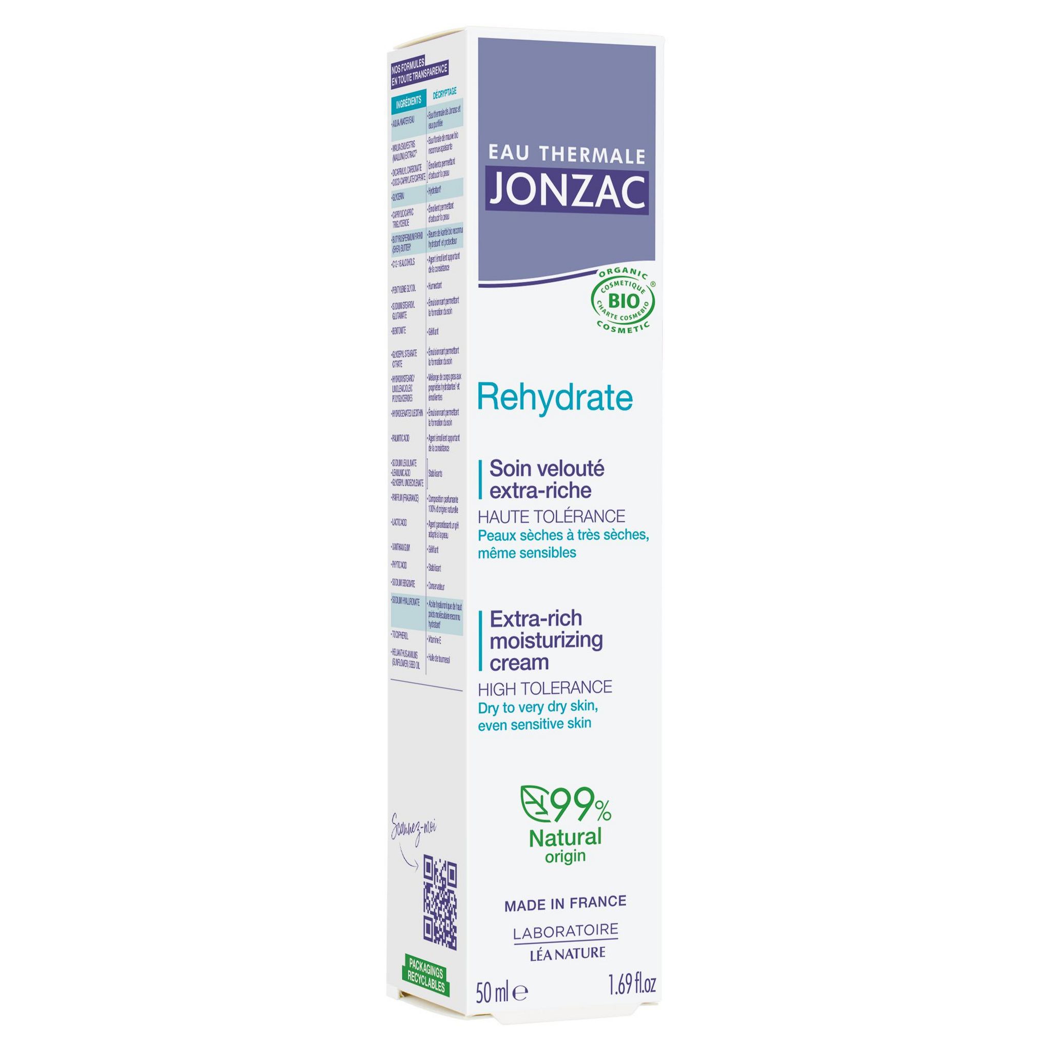 Voir la diapositive 2 : EAU THERMALE JONZAC Rehydrate Soin velouté extra riche bio 50ml