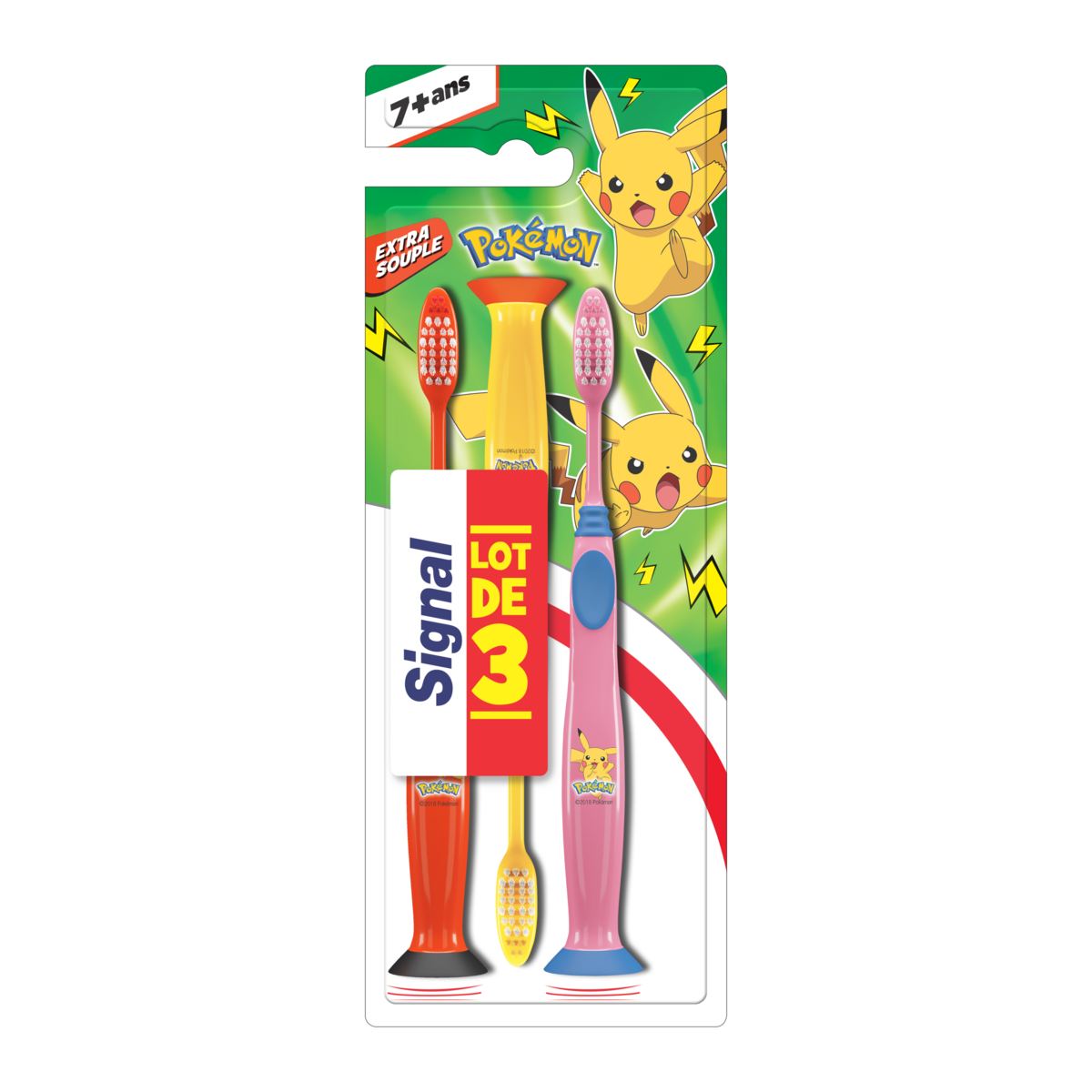SIGNAL Brosses à dents extra souple pour enfants 7 ans+ Pokémon 3 brosses