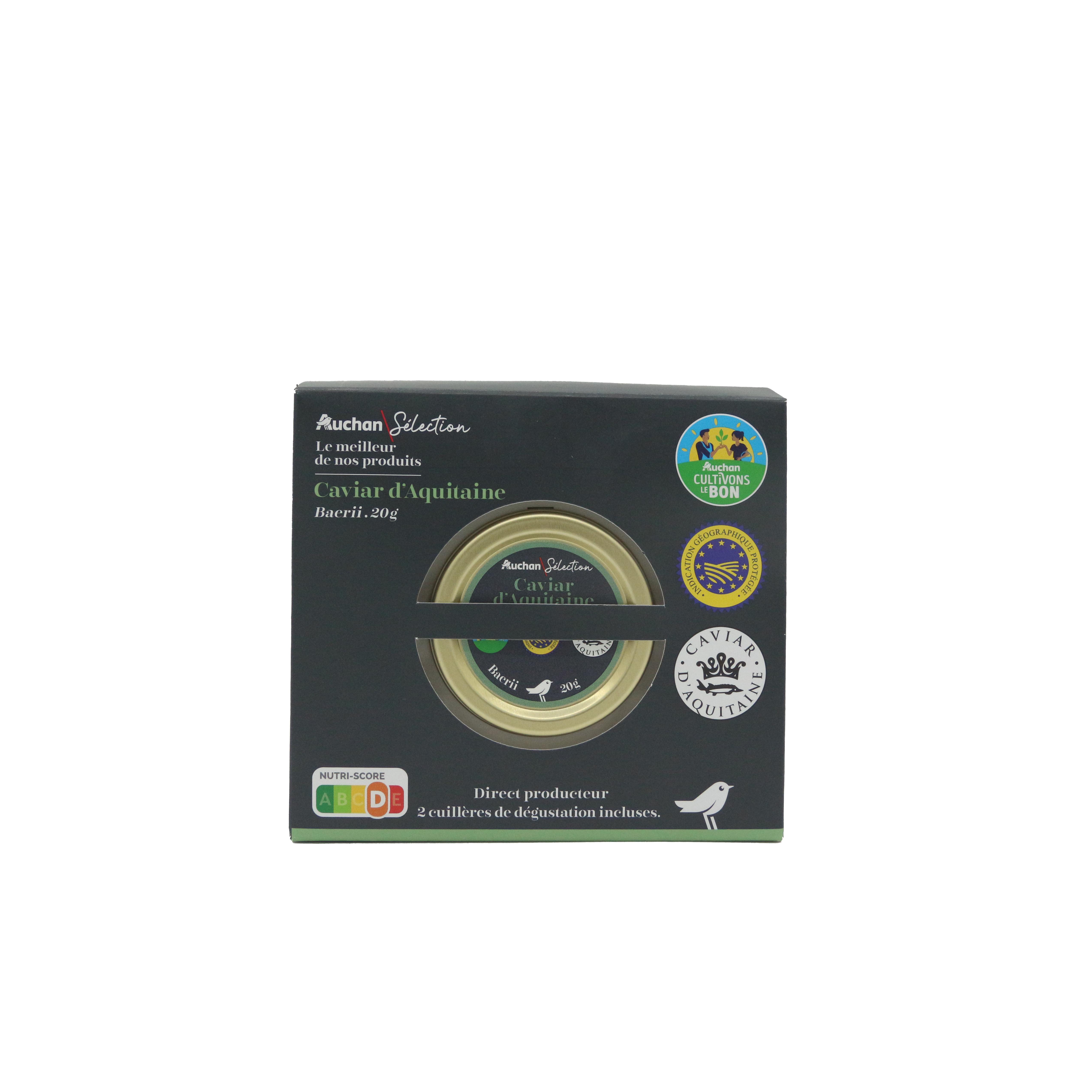 Voir la diapositive 2 : AUCHAN LE TRAITEUR CULTIVONS LE BON Caviar d'Aquitaine baerii pêche automne 20g