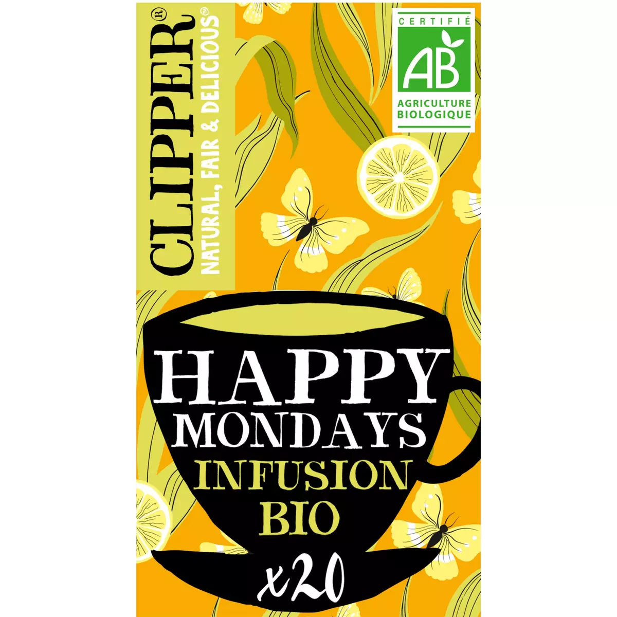 CLIPPER Infusion bio happy mondays citron gingembre poivre noir 20 sachets 45g