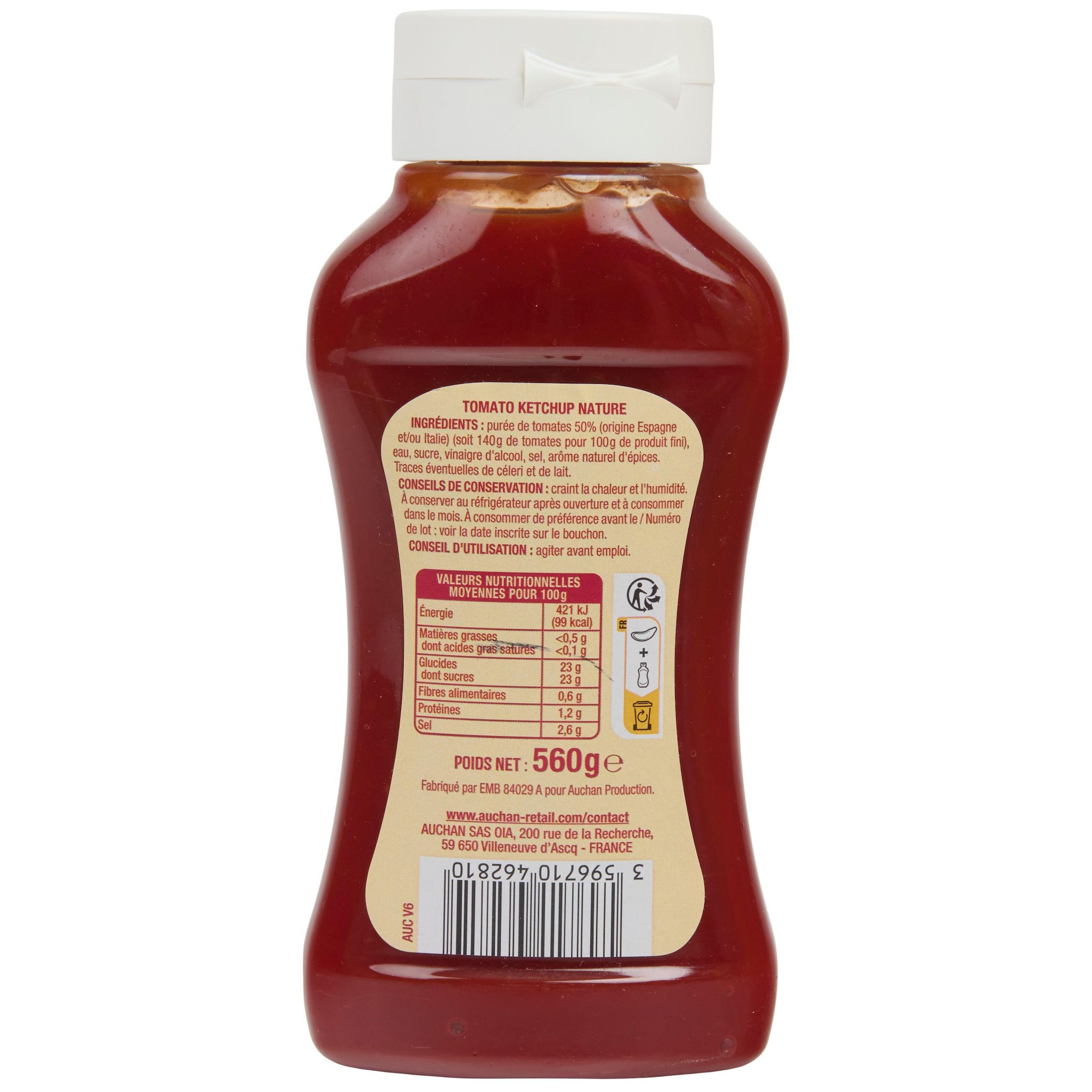 Voir la diapositive 3 : AUCHAN Ketchup nature flacon souple 560g