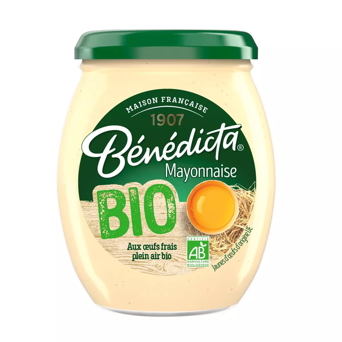 BENEDICTA Mayonnaise bio aux œufs frais bio en bocal fabriqué en France 260g