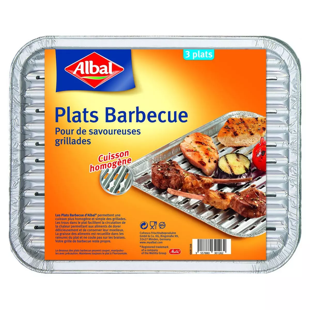 ALBAL Barquettes plats en aluminium pour le barbecue 3 barquettes
