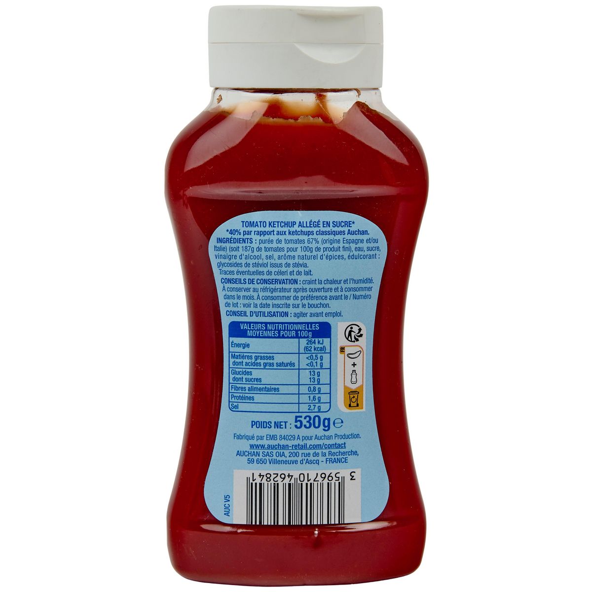 AUCHAN Ketchup allégé flacon souple 530g