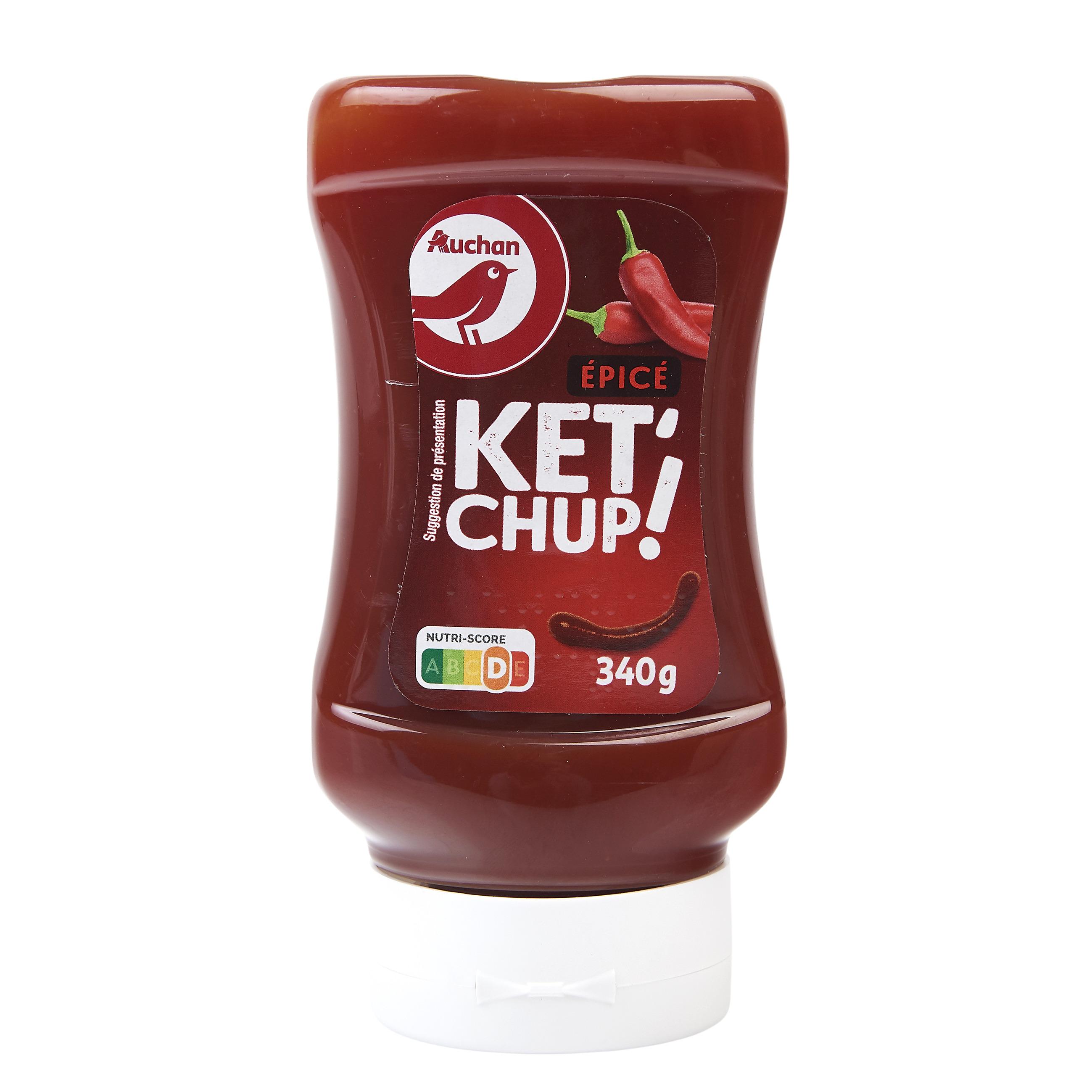 Voir la diapositive 2 : AUCHAN Ketchup épicé flacon souple 340g