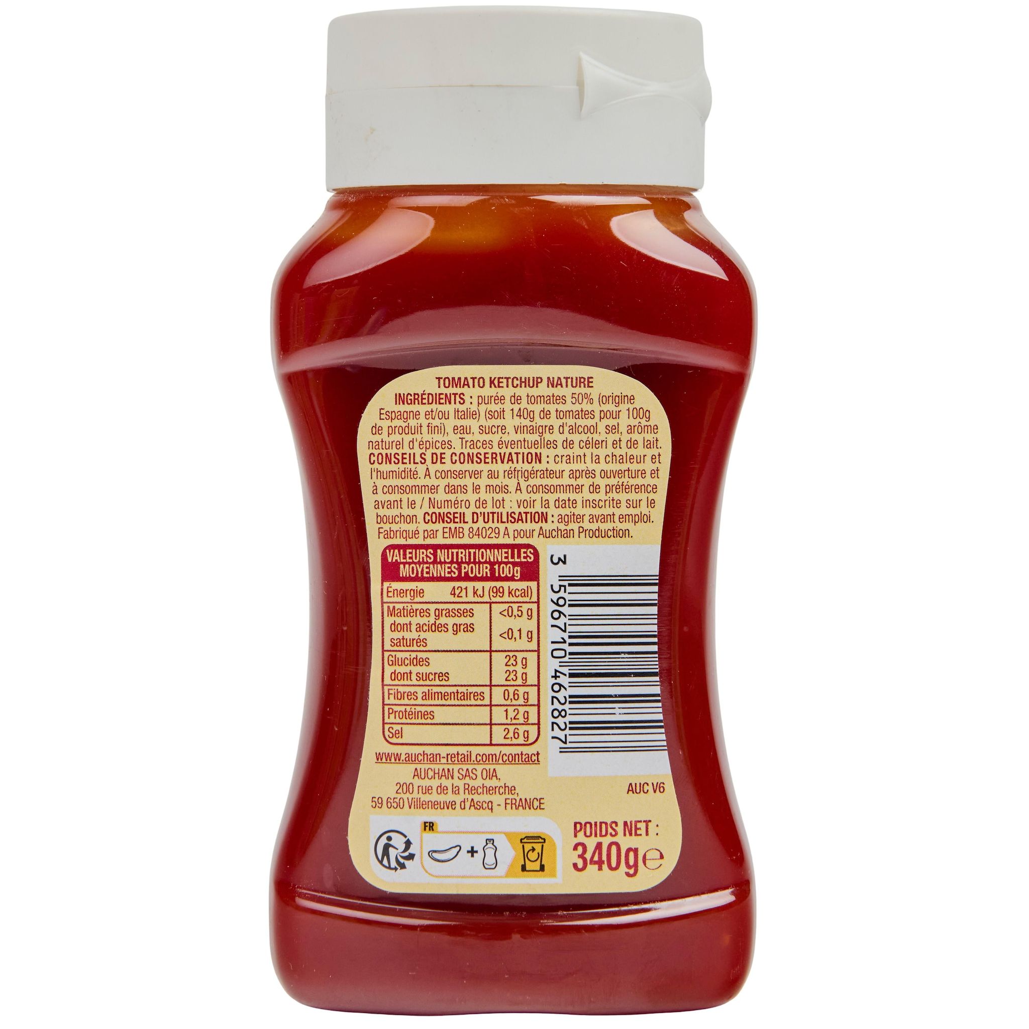 Voir la diapositive 2 : AUCHAN Ketchup nature flacon souple 340g