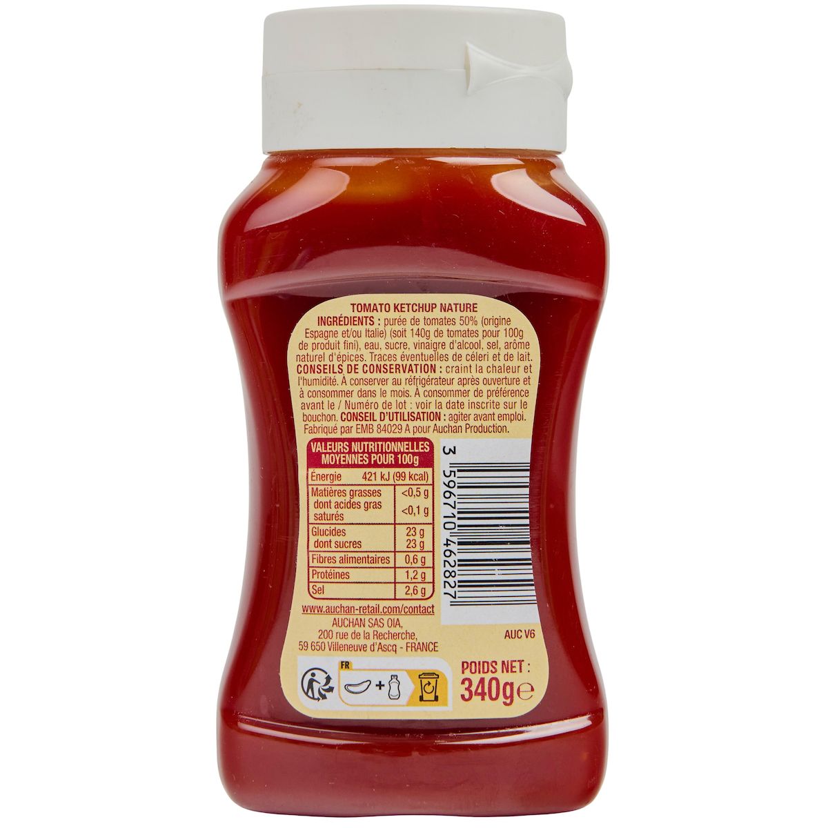 AUCHAN Ketchup nature flacon souple 340g