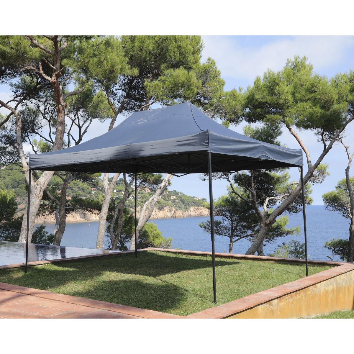 Tonnelle d'appoint pliante acier toile gris 4x3m