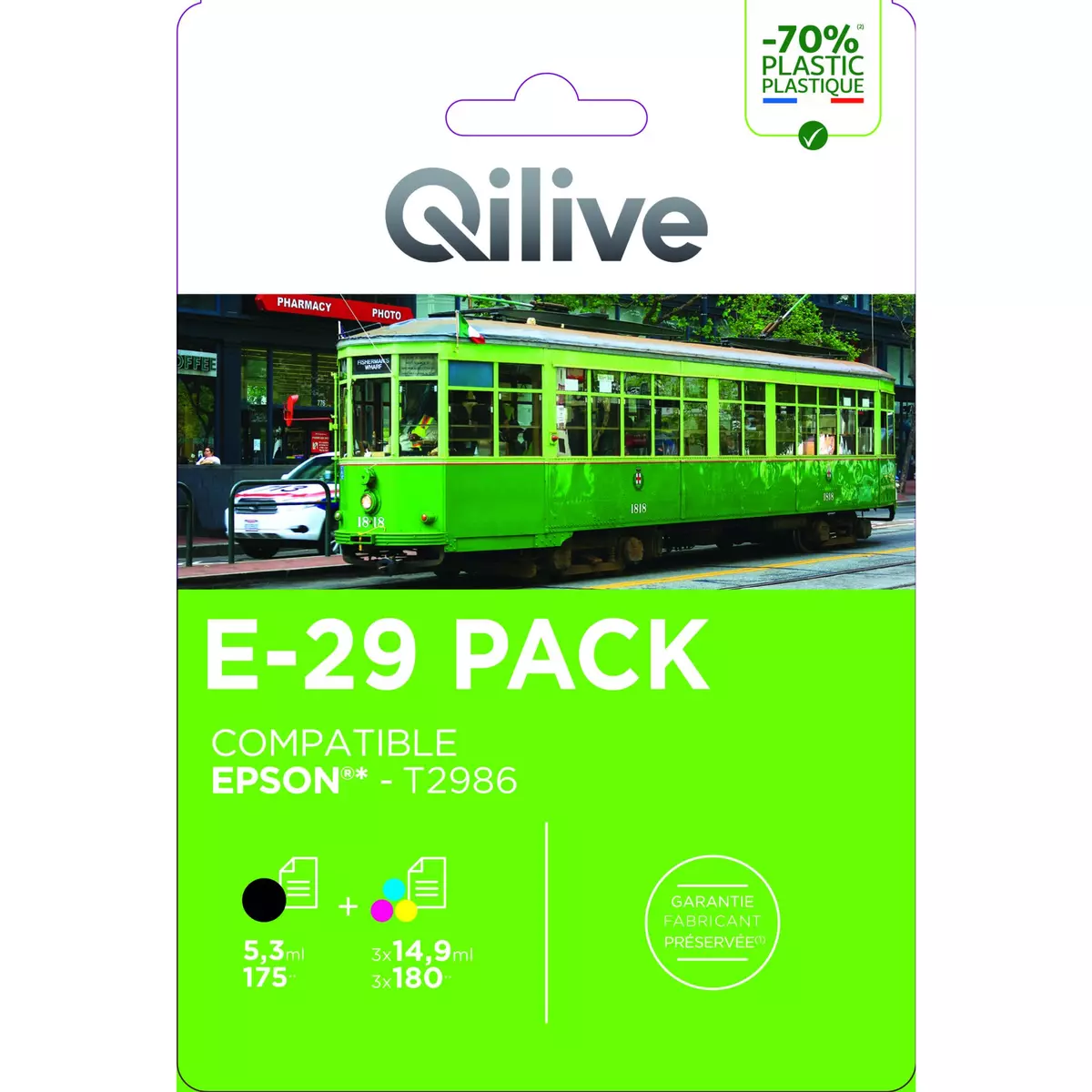 QILIVE Pack cartouche d'encre Noir + Cyan + Magenta + Jaune E-29 - Compatibles Expression Home XP-235/332/335/432/435