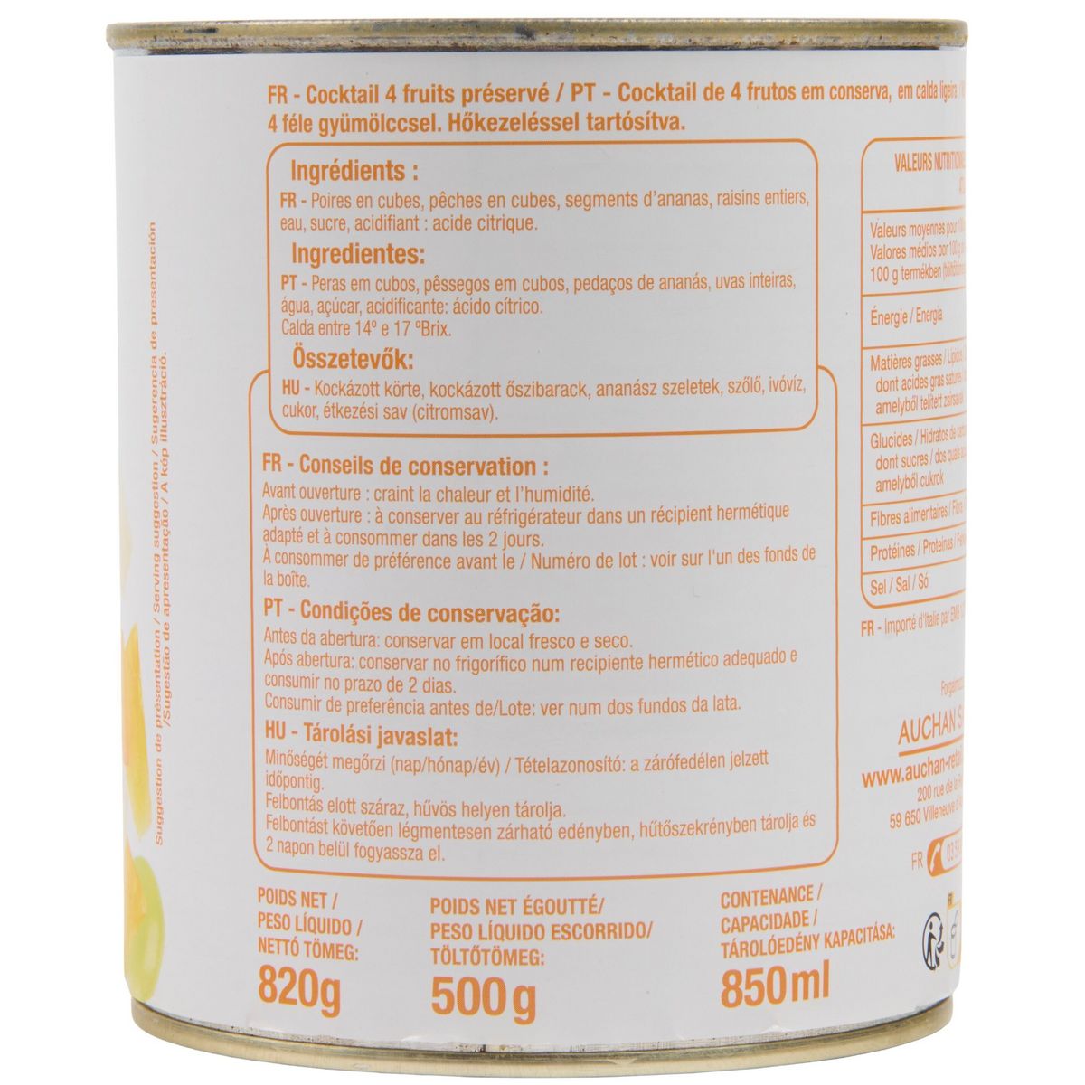 POUCE Cocktail 4 fruits au sirop léger 825g