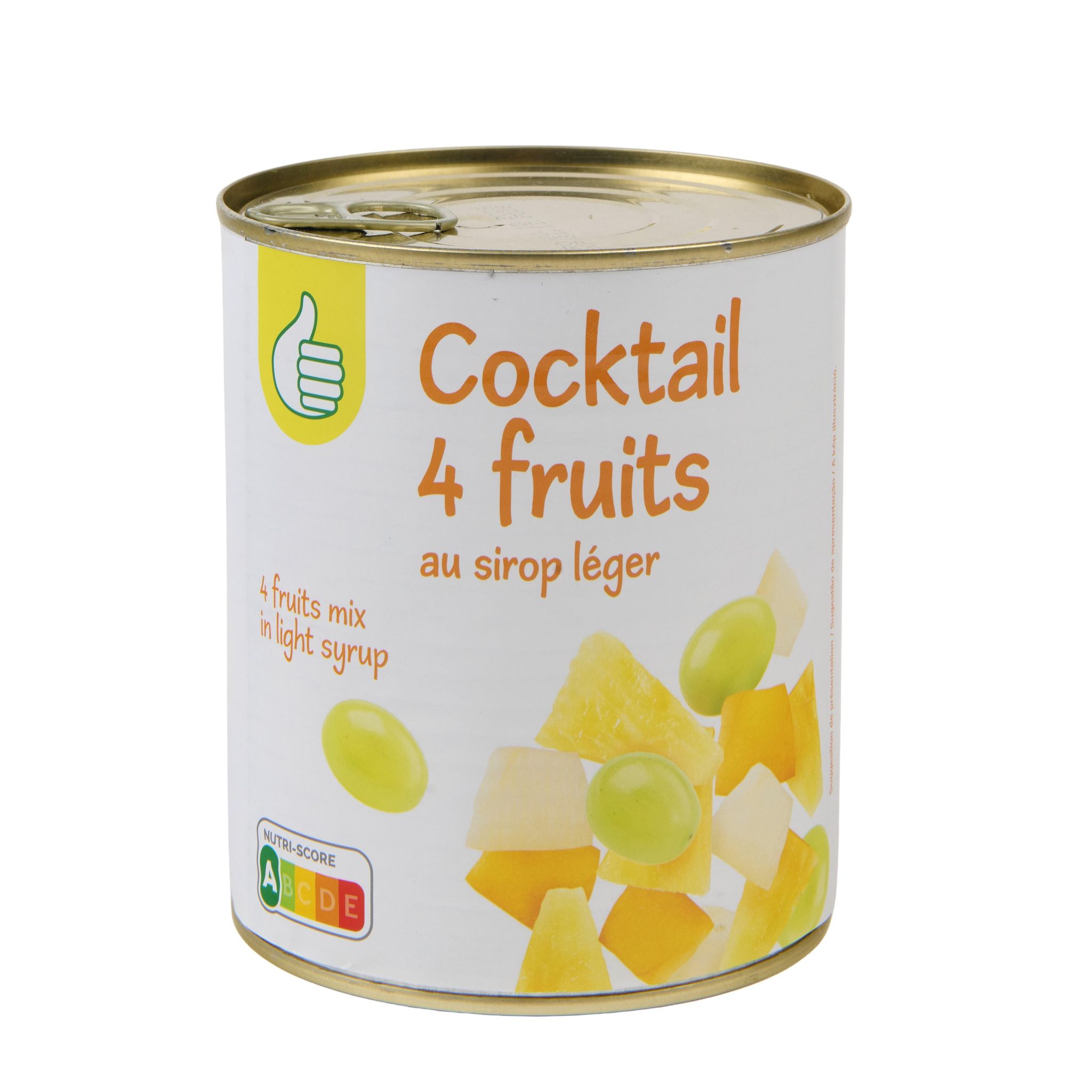 Voir la diapositive 2 : POUCE Cocktail 4 fruits au sirop léger 825g
