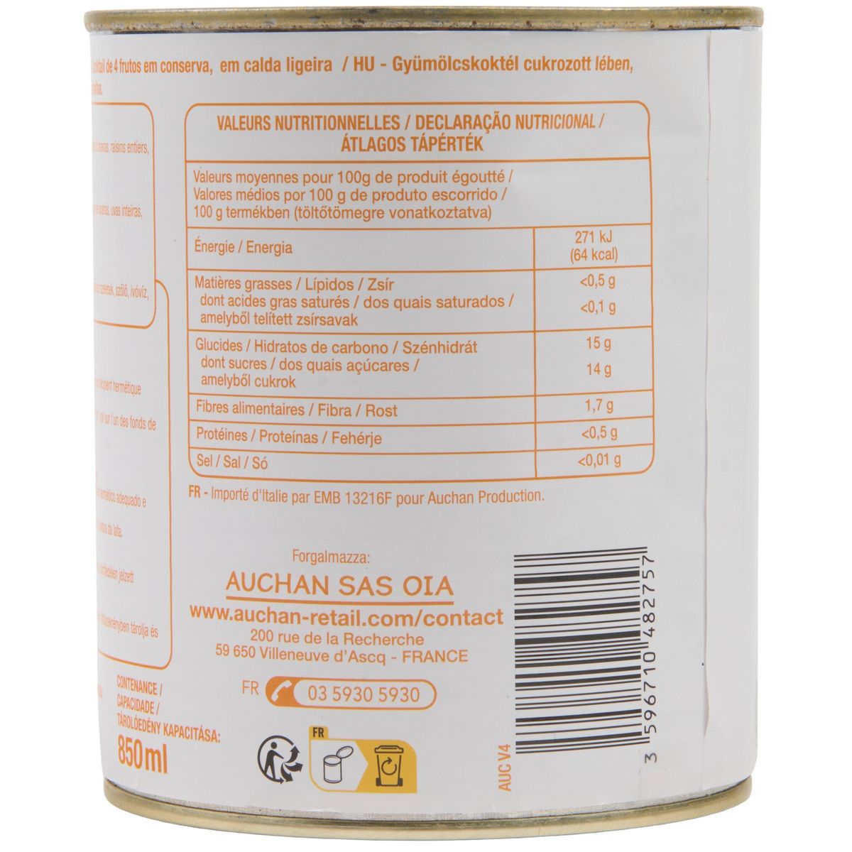 POUCE Cocktail 4 fruits au sirop léger 825g