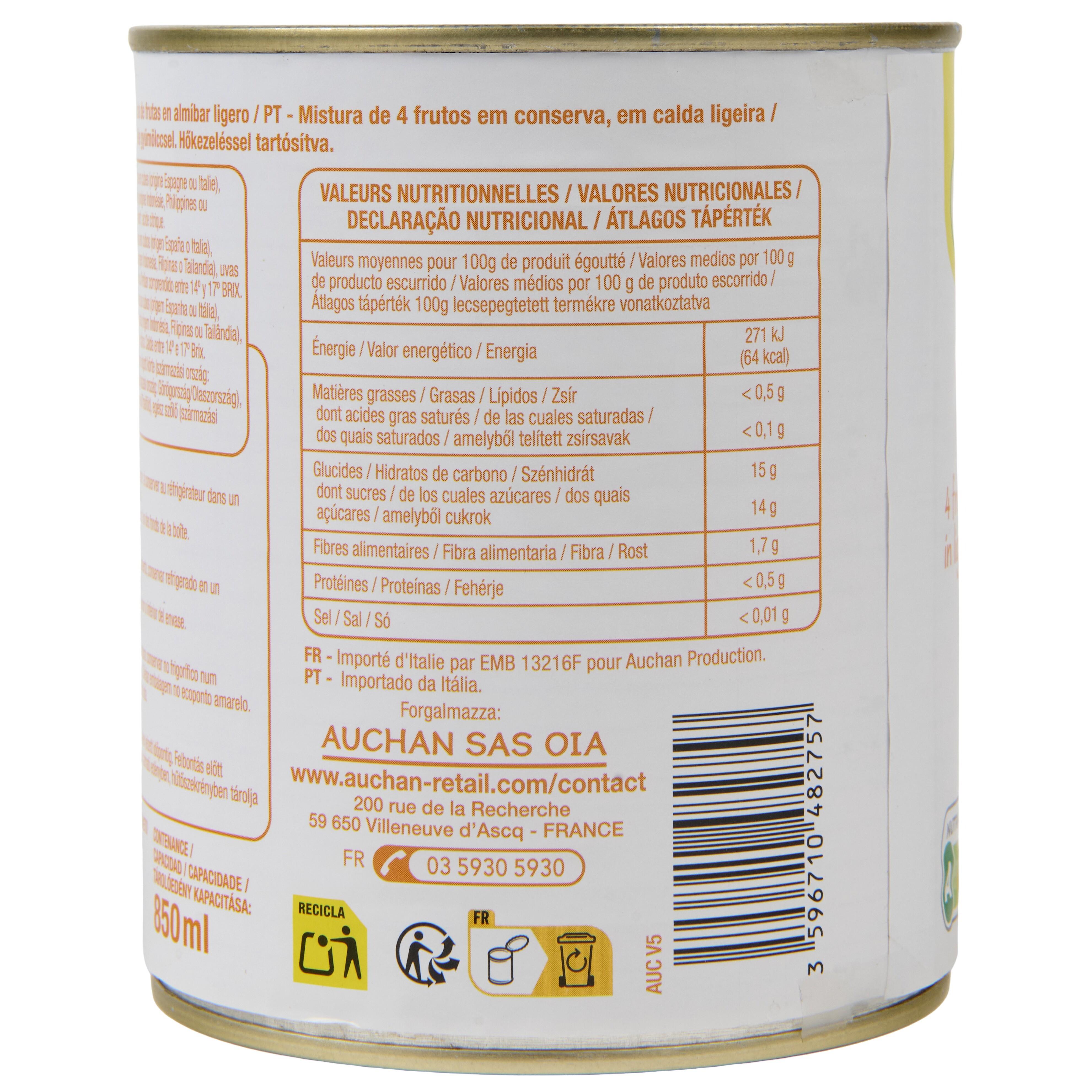 Voir la diapositive 5 : POUCE Cocktail 4 fruits au sirop léger 825g