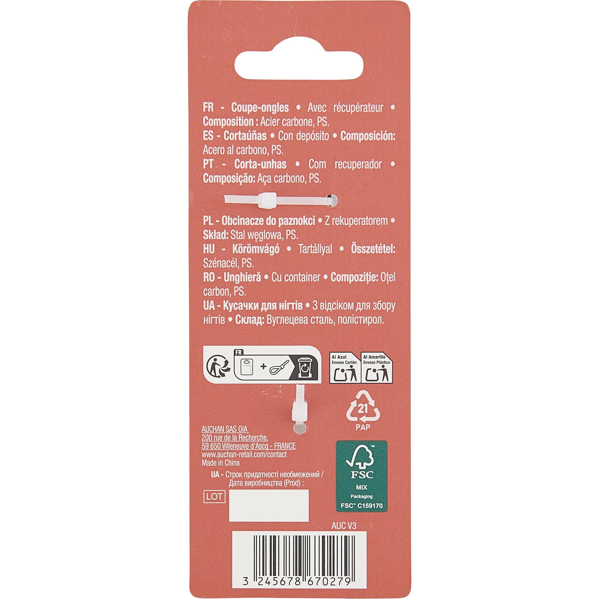 Voir la diapositive 2 : COSMIA Coupe ongle large avec récupérateur 1 pièce