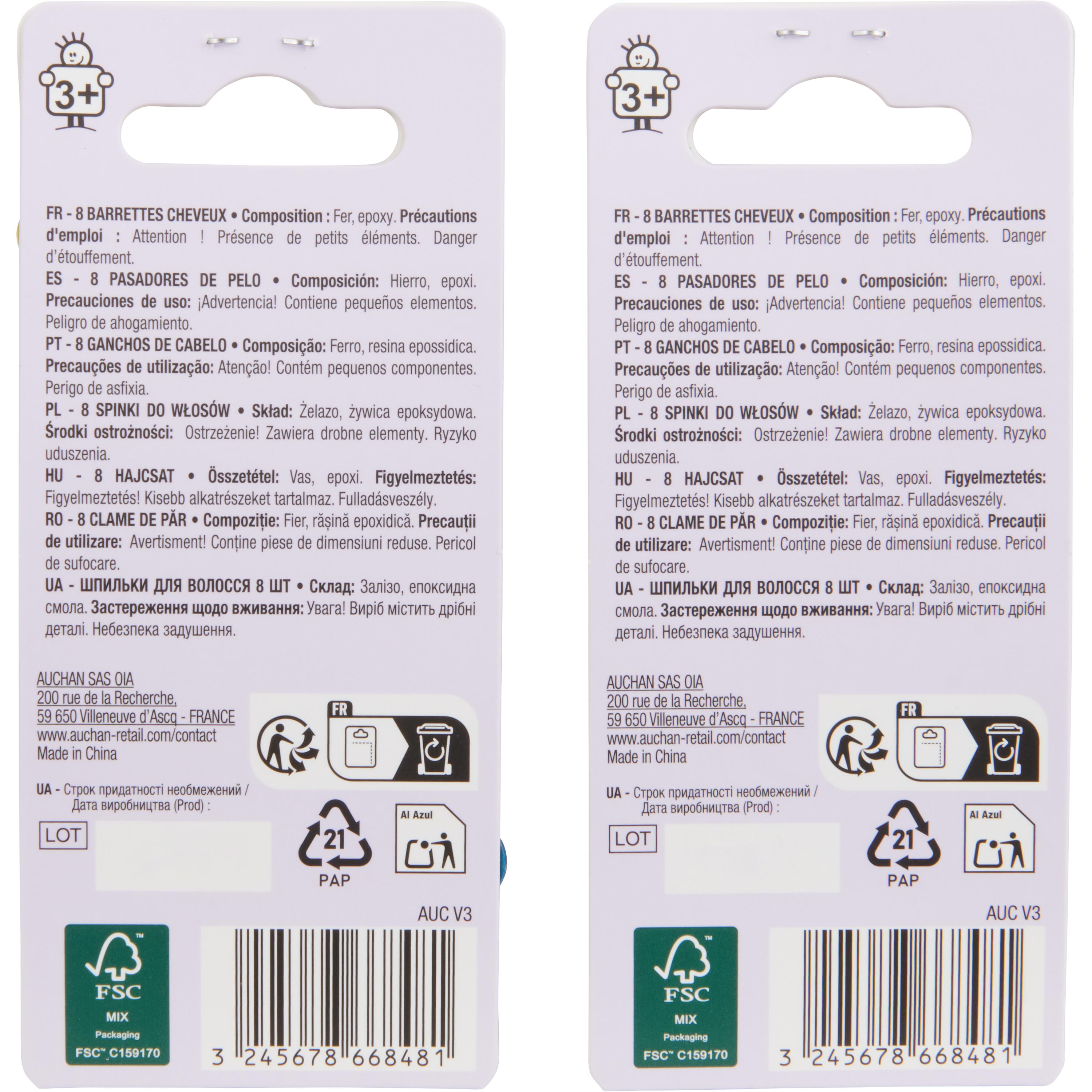 Voir la diapositive 2 : AUCHAN Barrettes cheveux enfant 8 pièces
