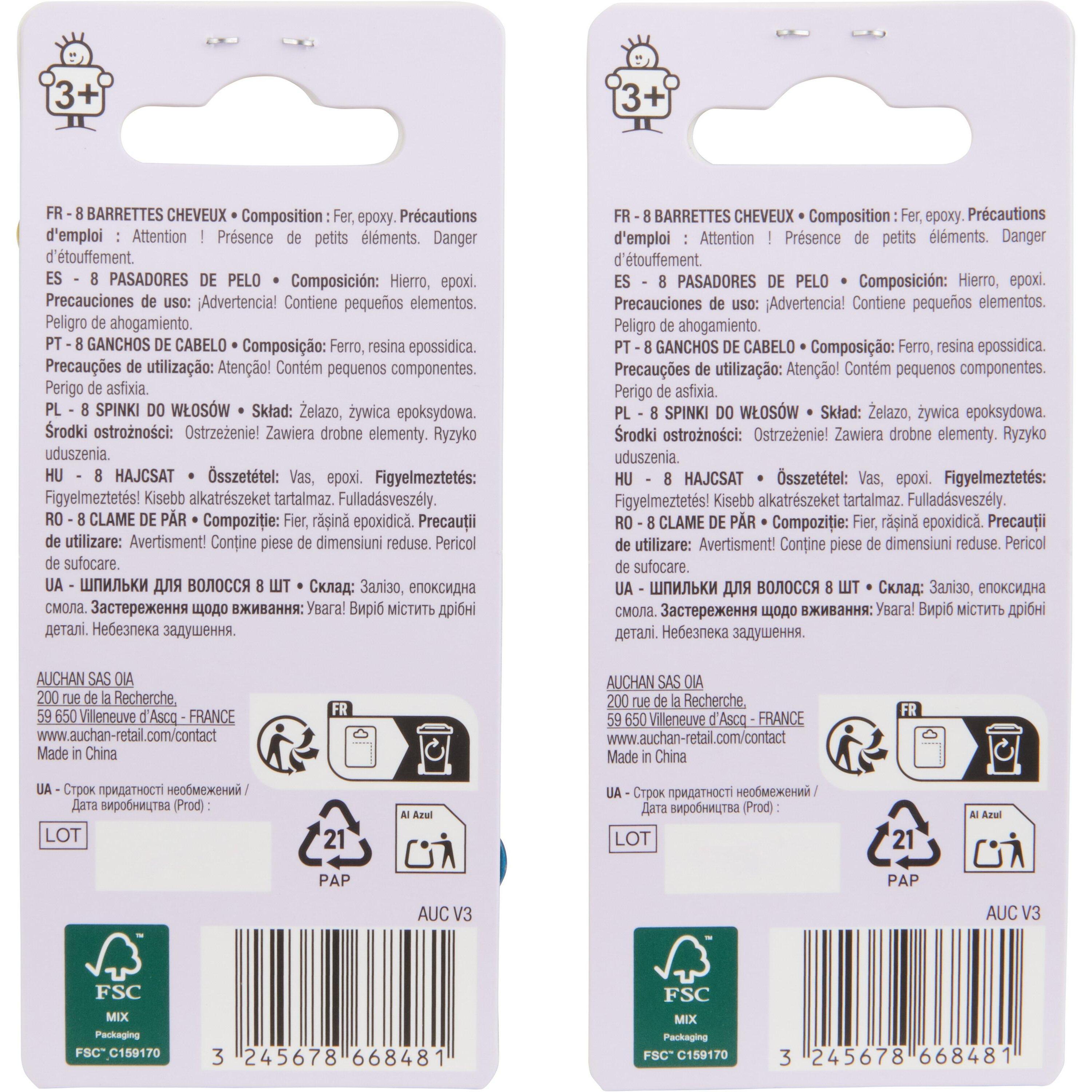 Voir la diapositive 4 : AUCHAN Barrettes cheveux enfant 8 pièces