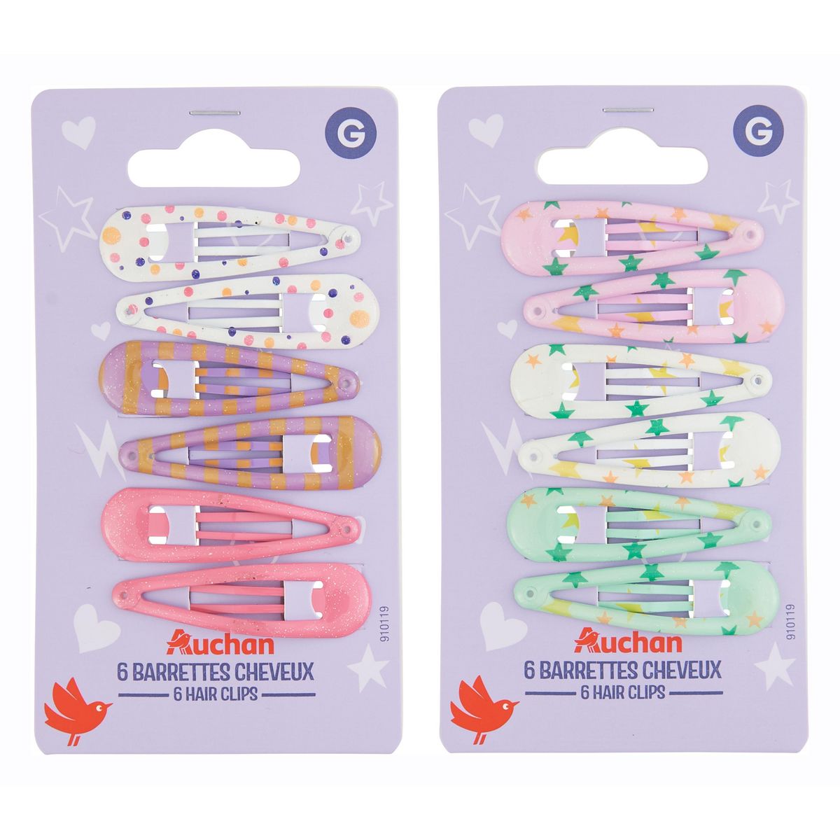 AUCHAN Barrettes cheveux enfants 6 pièces