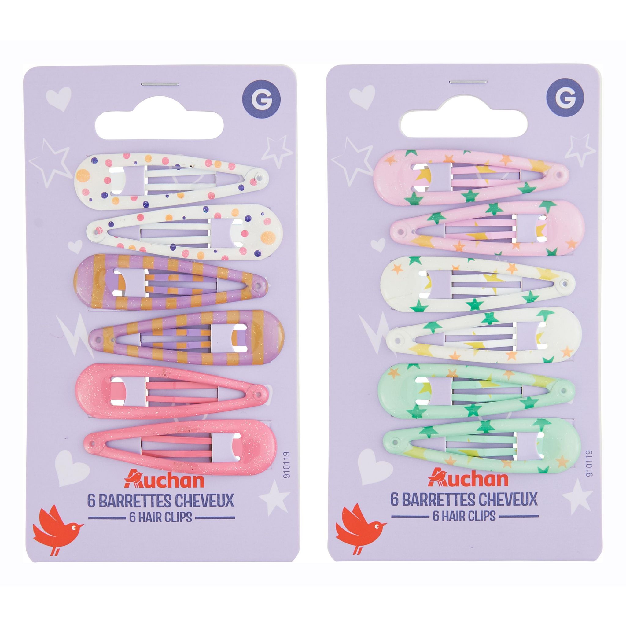 Voir la diapositive 4 : AUCHAN Barrettes cheveux enfants 6 pièces