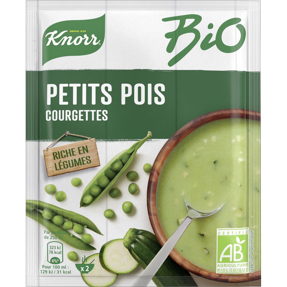 KNORR Soupe déshydratée  bio petits pois et courgettes 2 personnes 46g
