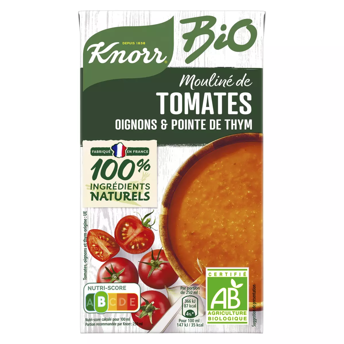 KNORR Soupe moulinée bio tomates oignons herbes 4 personnes 1l