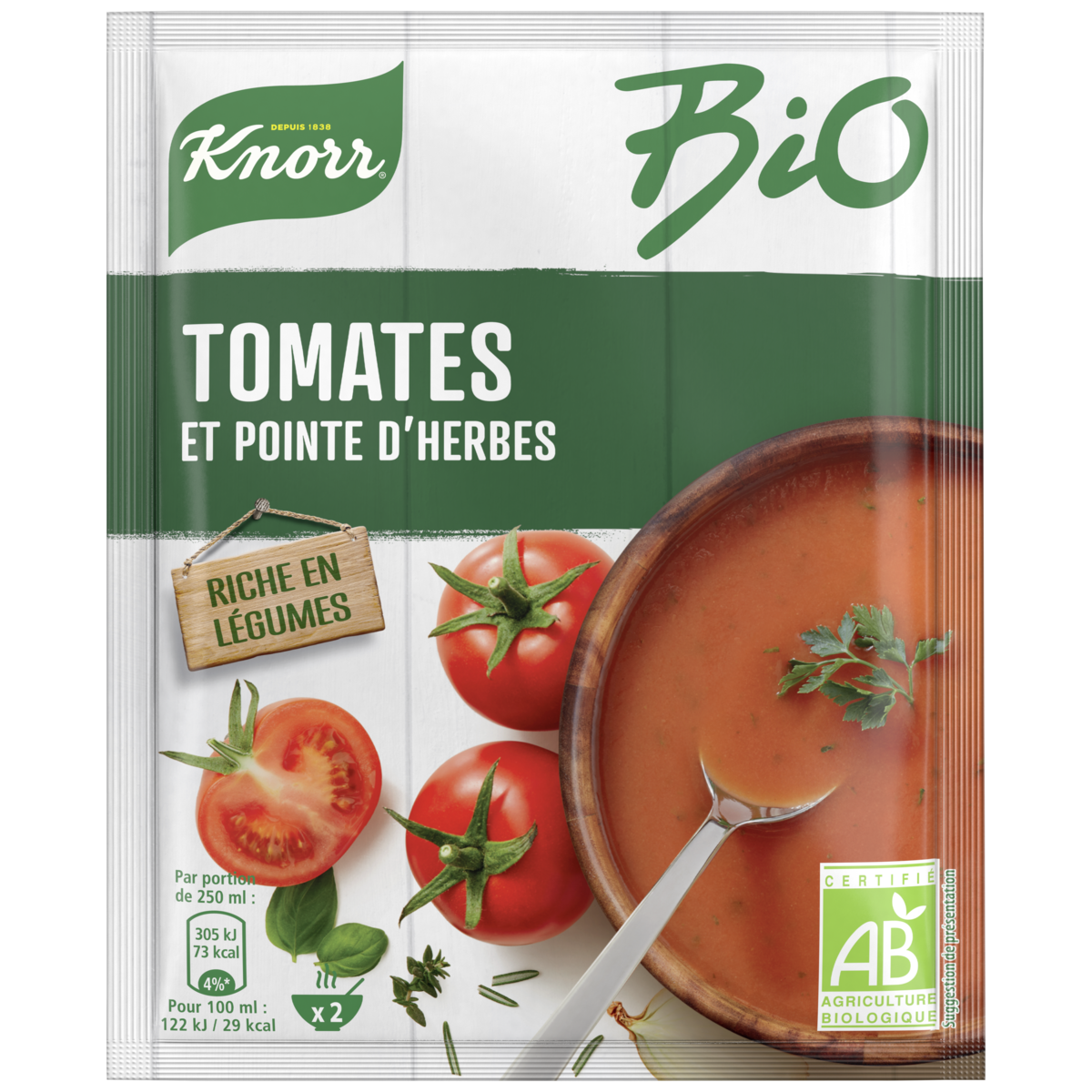 KNORR Soupe tomate et pointe d'herbes bio 2 personnes 45g