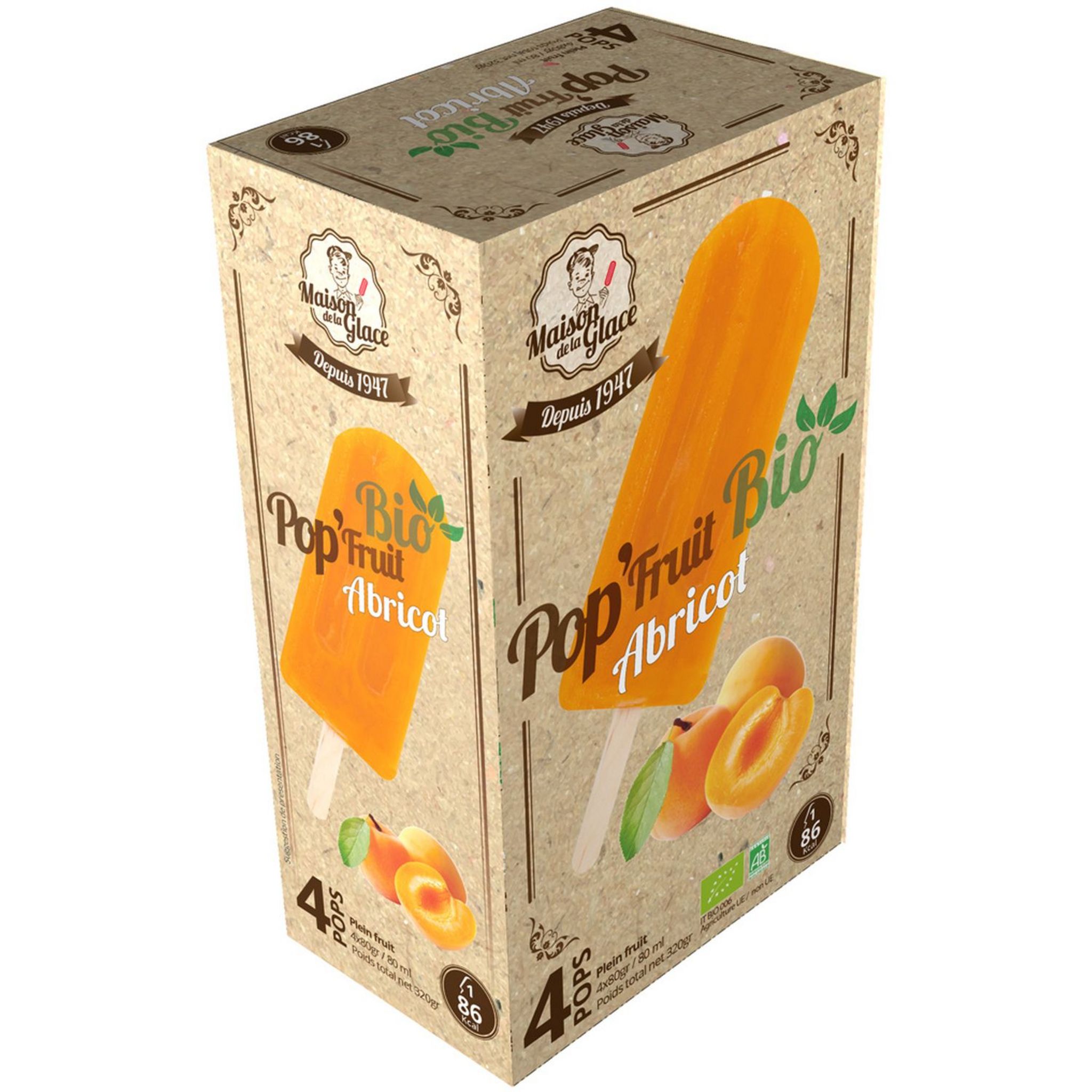POP'FRUIT Batônnet glacé à l'abricot bio 4 batônnets 280g