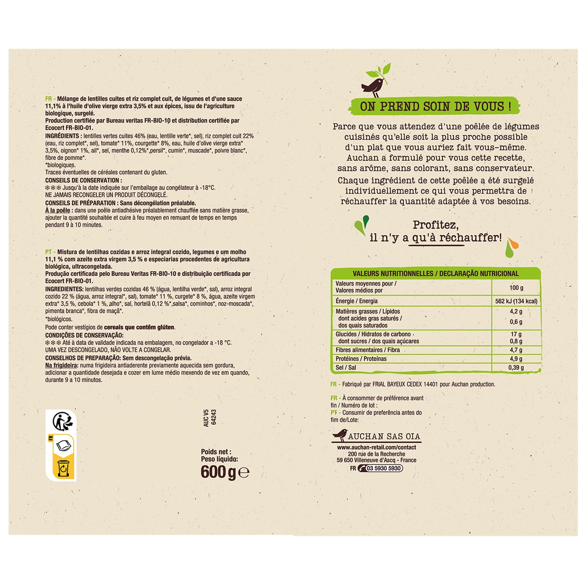 Voir la diapositive 3 : AUCHAN BIO Poêlée à la Libanaise 600g