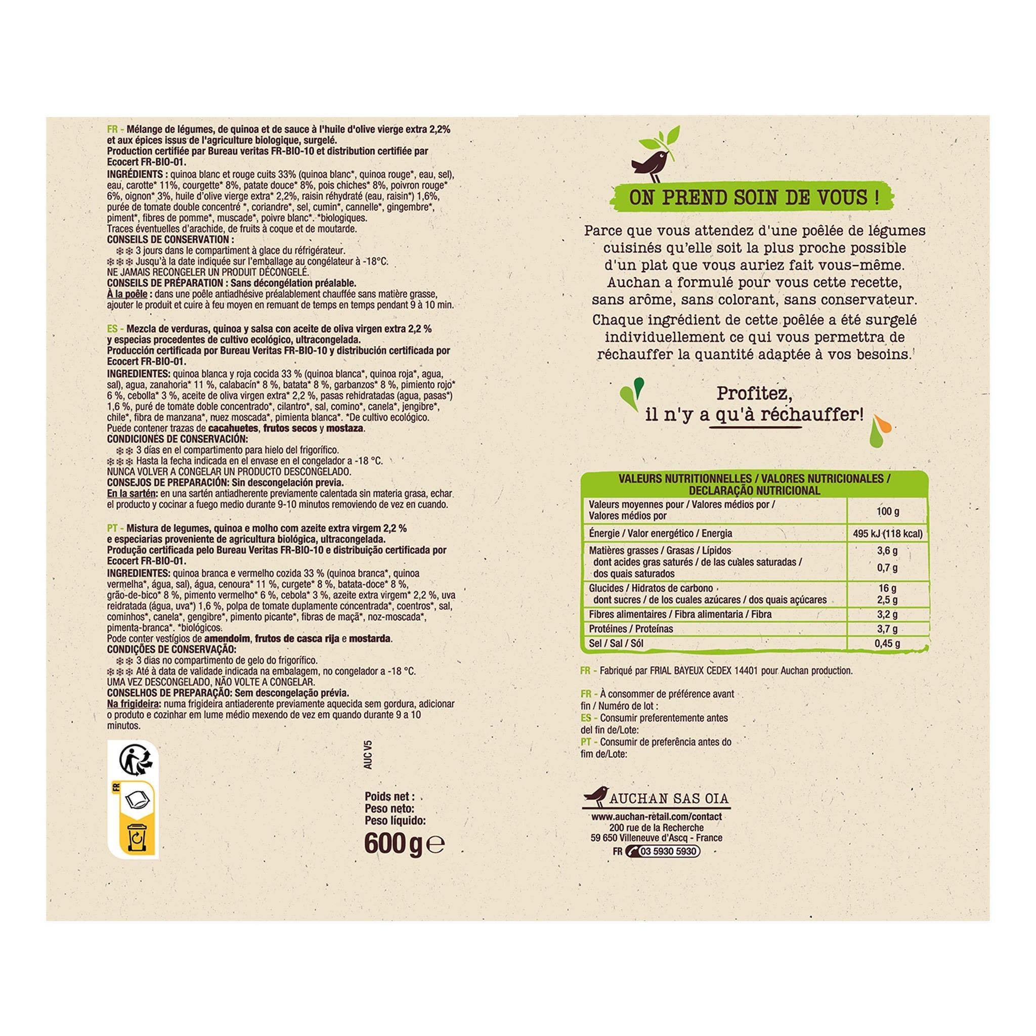 Voir la diapositive 3 : AUCHAN BIO Poêlée façon tajine 3 portions 600g