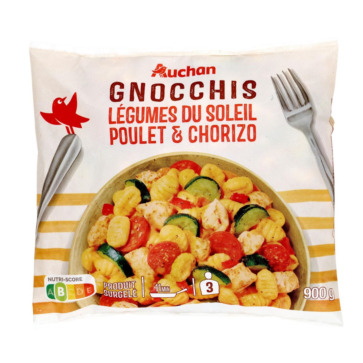 AUCHAN Gnocchi au poulet et chorizo 3 portions 900g
