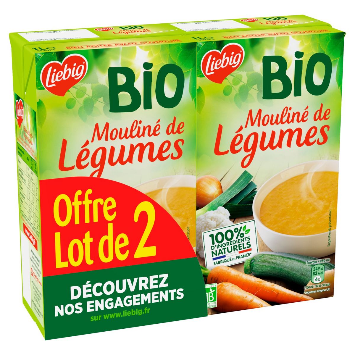 LIEBIG Bio Mouliné de légumes 2x4 personnes 2x1l