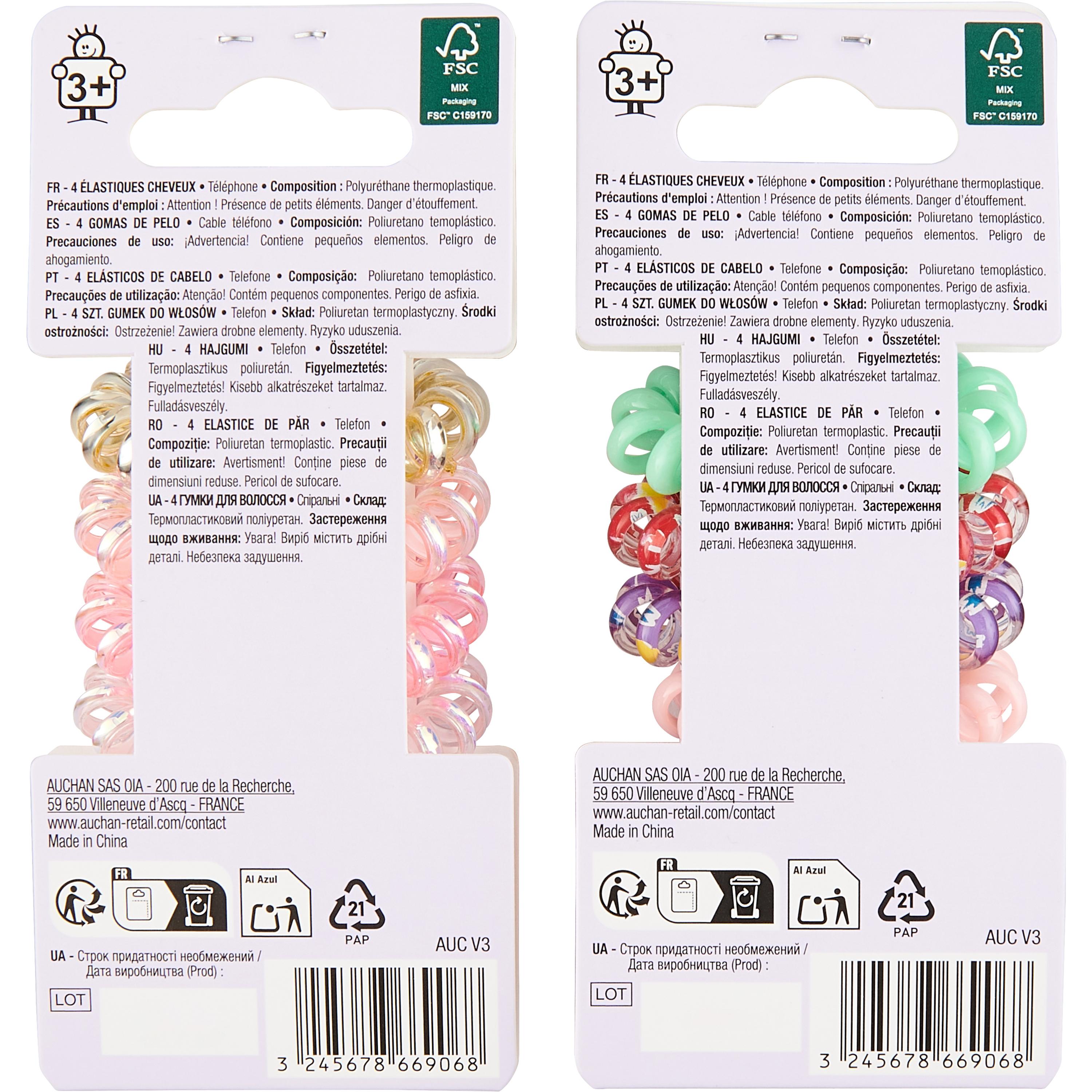 Voir la diapositive 3 : AUCHAN Elastiques cheveux enfant 4 pièces