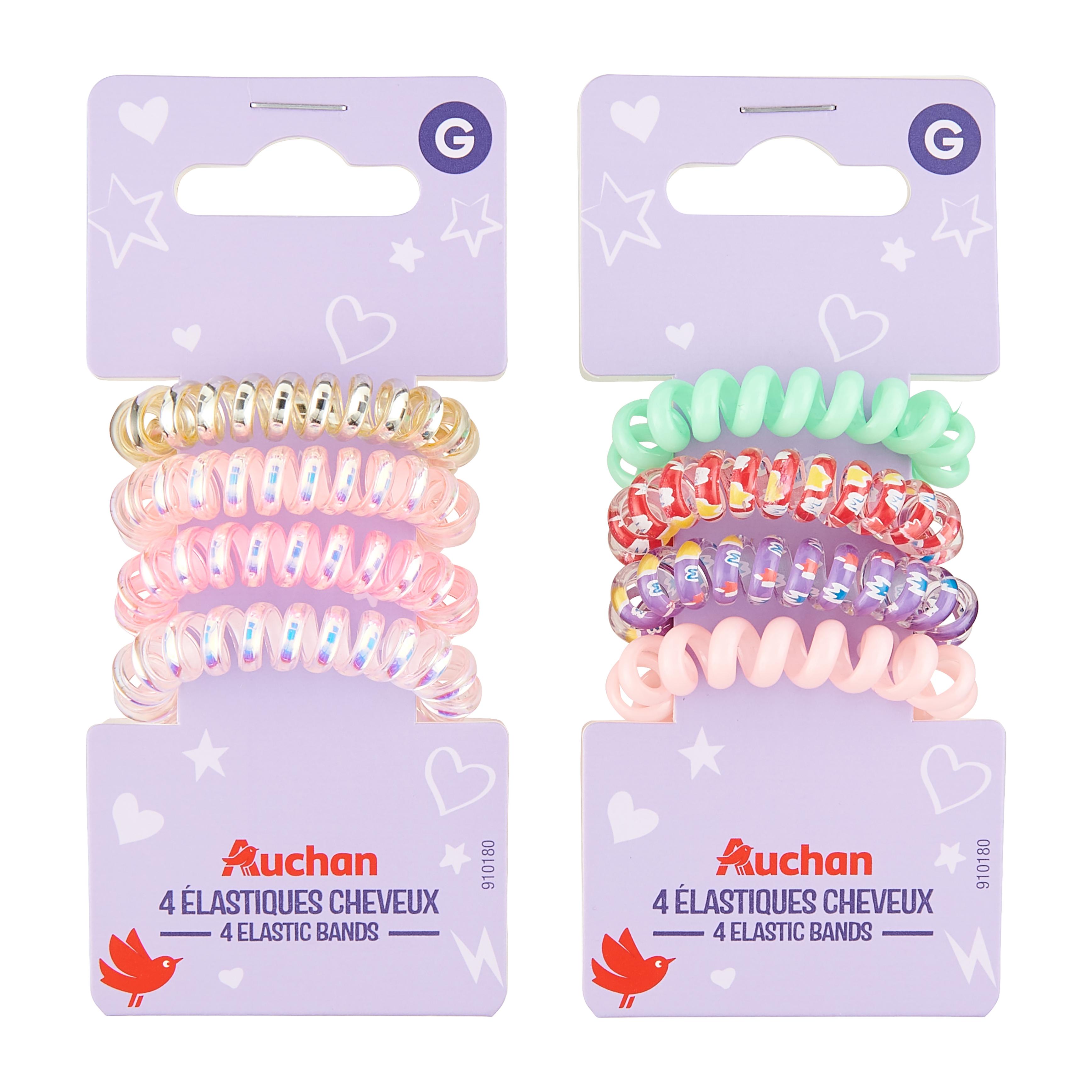 Voir la diapositive 4 : AUCHAN Elastiques cheveux enfant 4 pièces