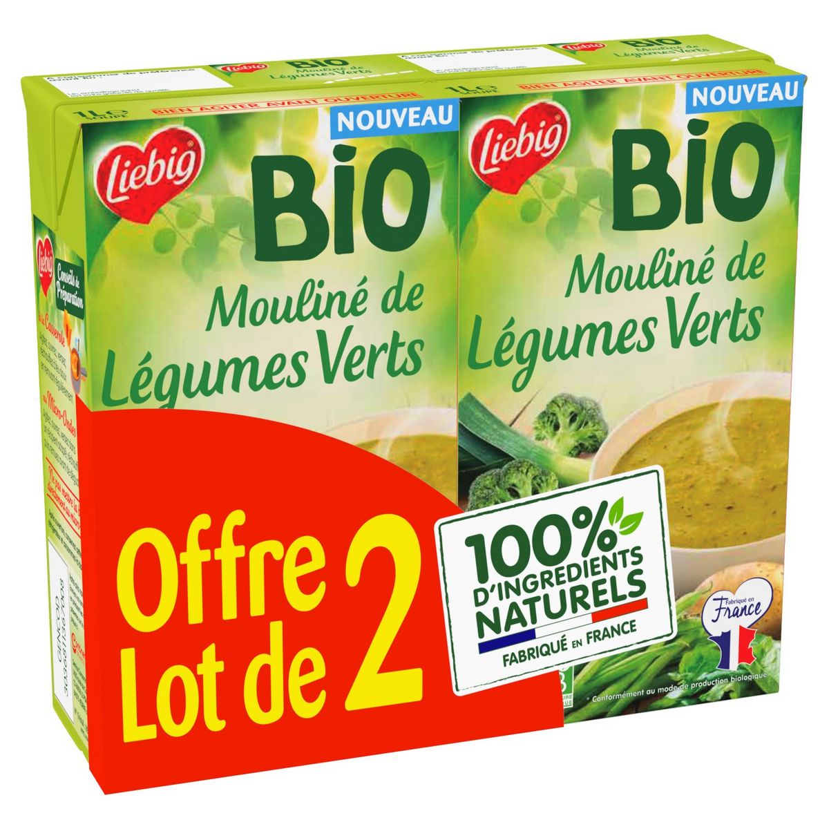 LIEBIG Mouliné bio de légumes verts 2x4 personnes 2x1l