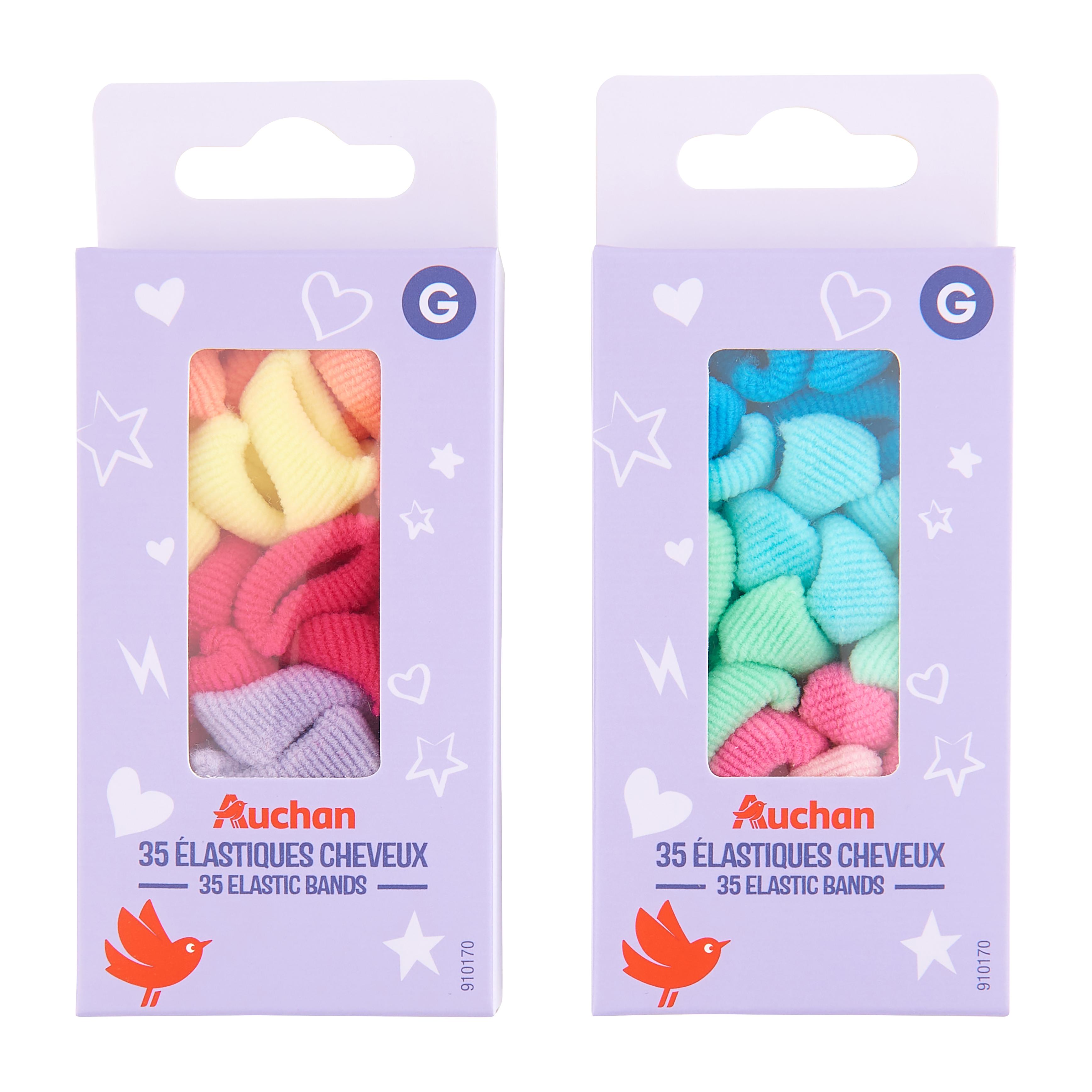 Voir la diapositive 2 : AUCHAN Elastiques cheveux enfant 35 pièces