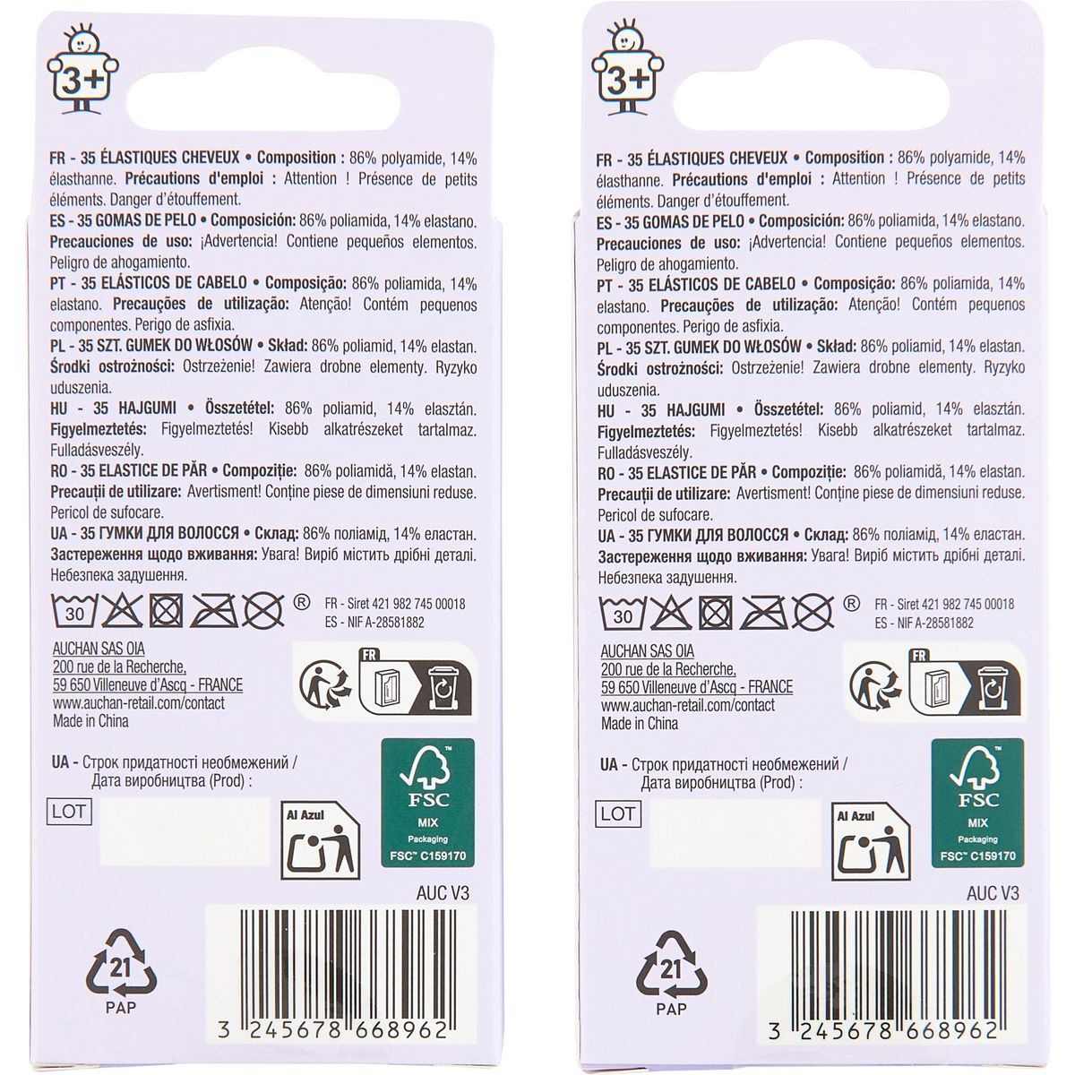AUCHAN Elastiques cheveux enfant 35 pièces