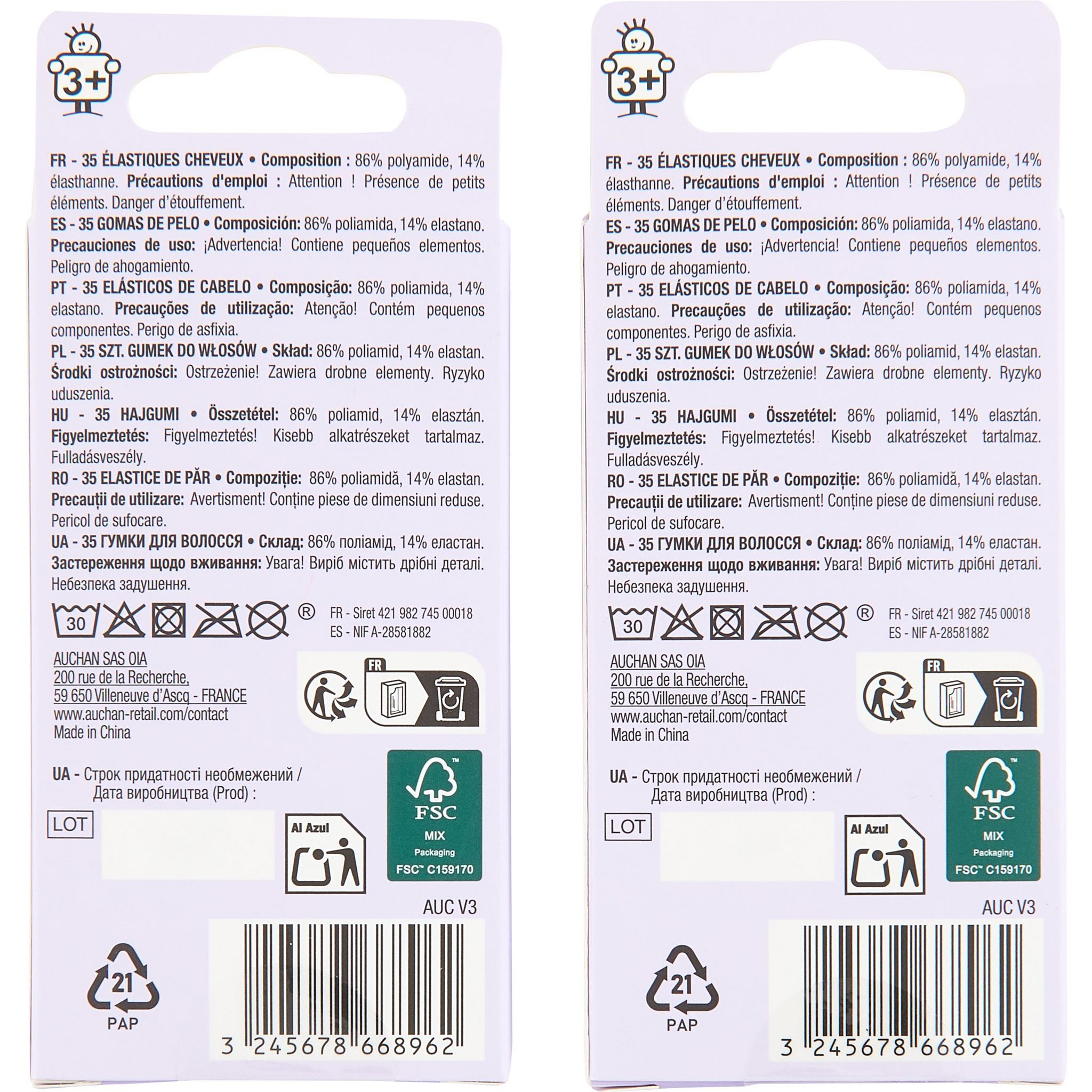 Voir la diapositive 4 : AUCHAN Elastiques cheveux enfant 35 pièces