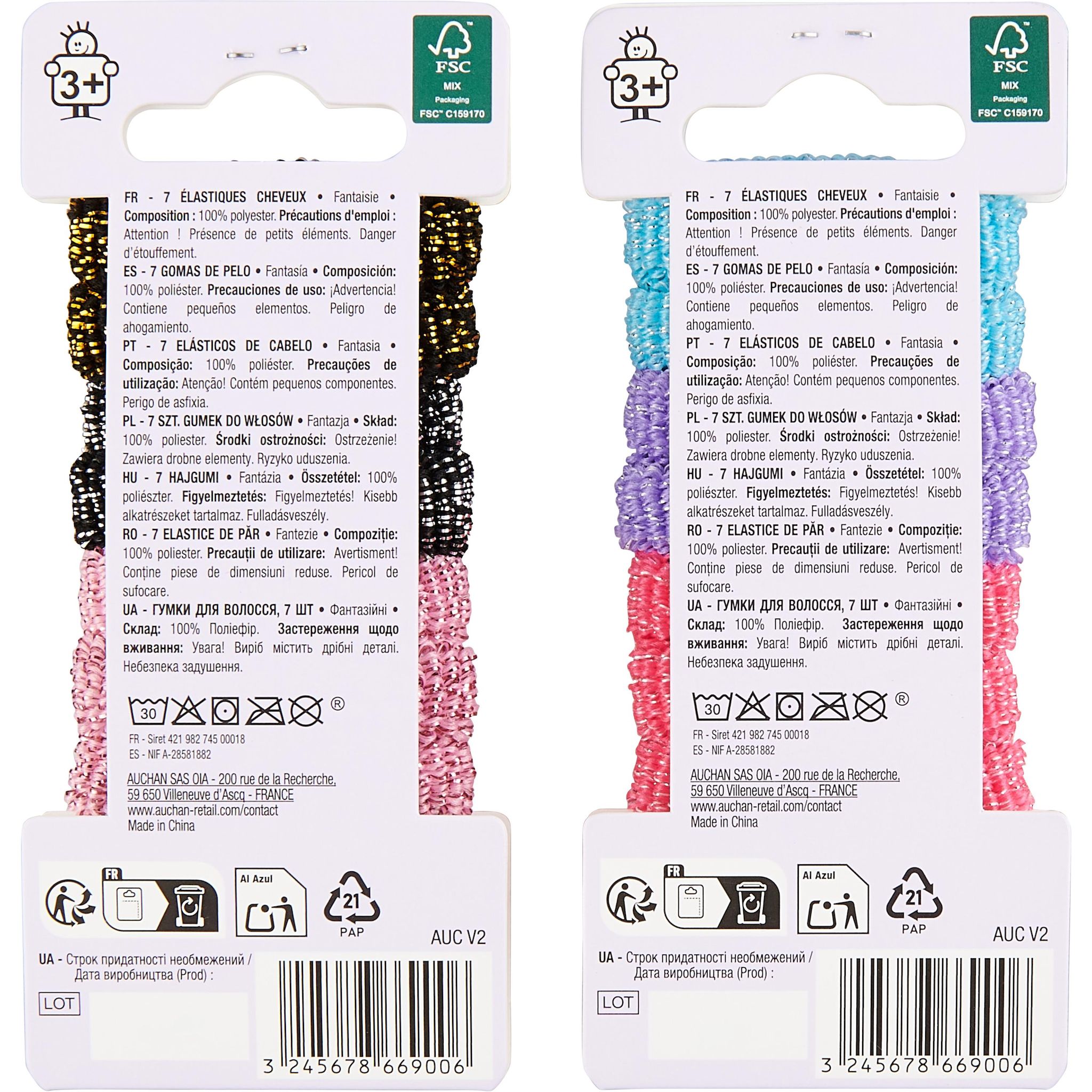 Voir la diapositive 3 : AUCHAN Elastiques cheveux 17 pièces