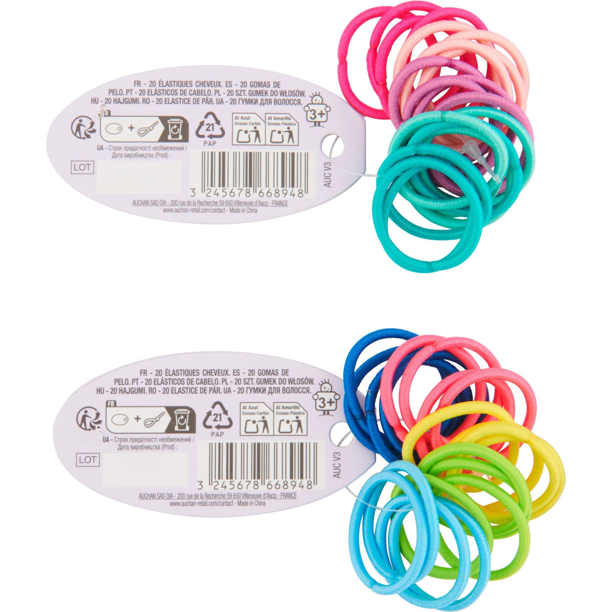 Voir la diapositive 2 : AUCHAN Elastiques cheveux fins 20 pièces
