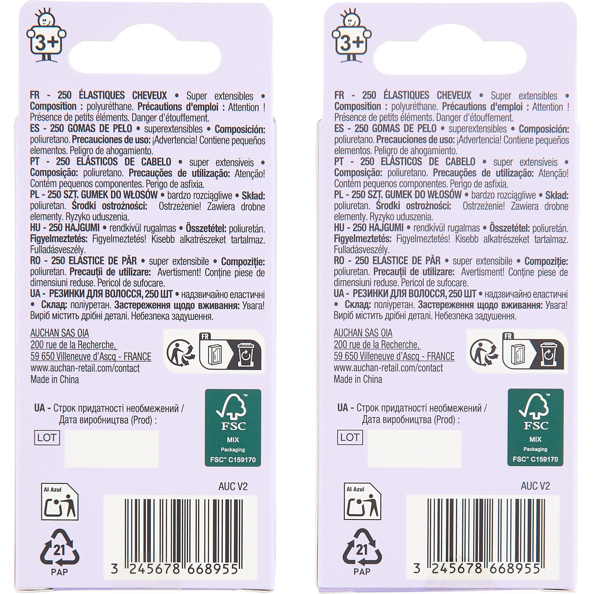 Voir la diapositive 2 : AUCHAN Elastiques cheveux enfant 250 pièces