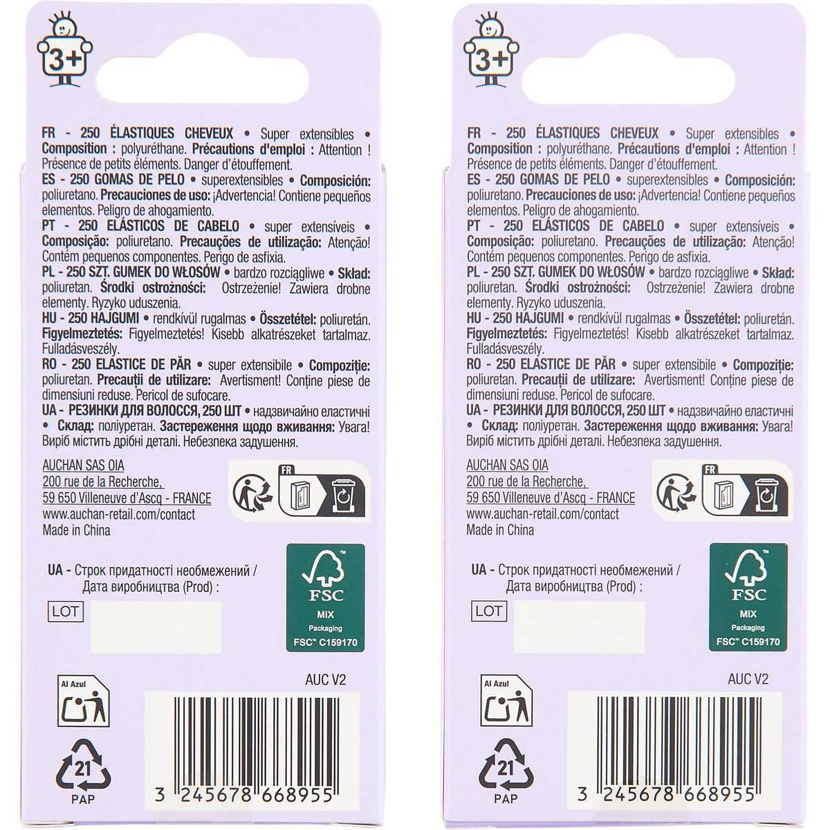 AUCHAN Elastiques cheveux enfant 250 pièces