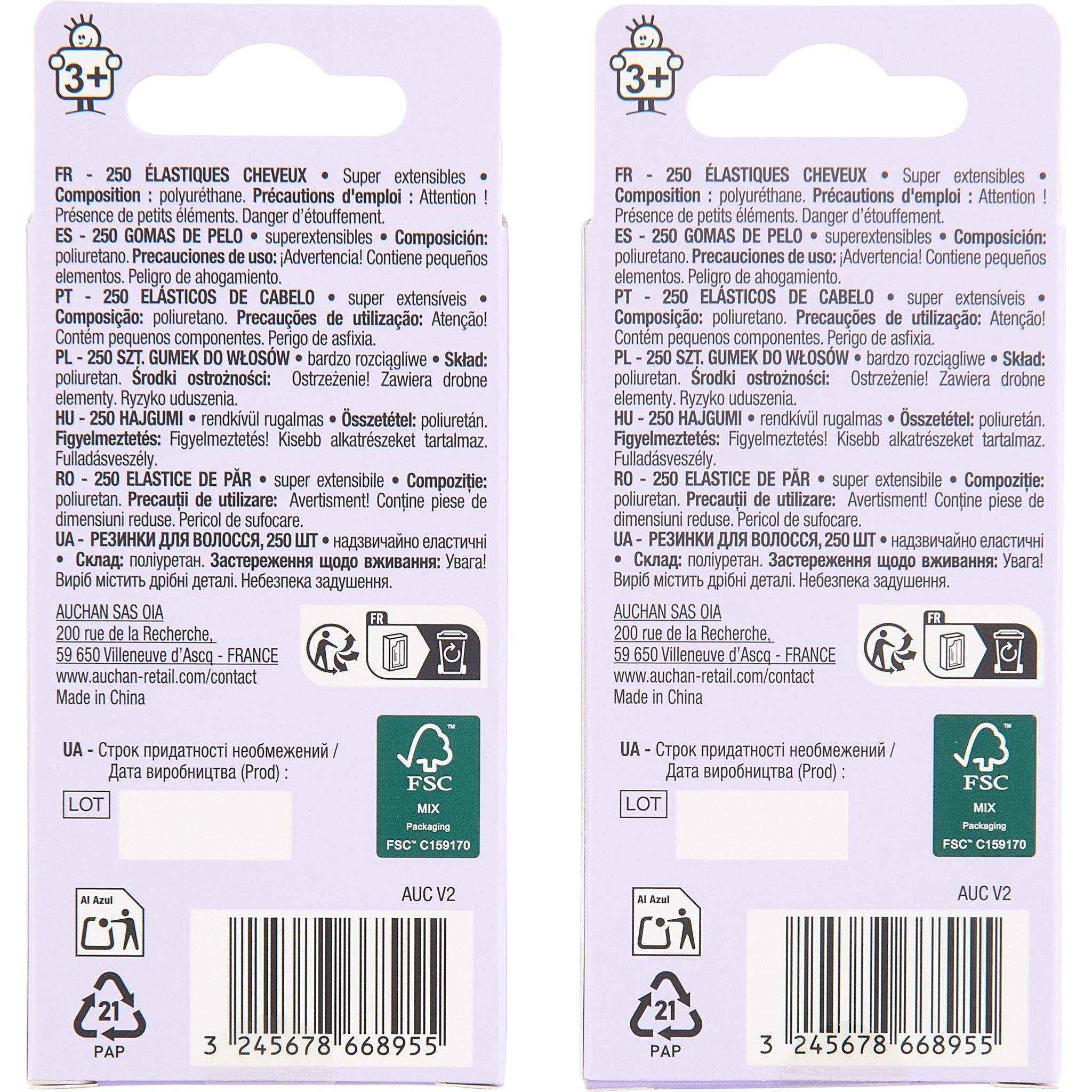 Voir la diapositive 3 : AUCHAN Elastiques cheveux enfant 250 pièces