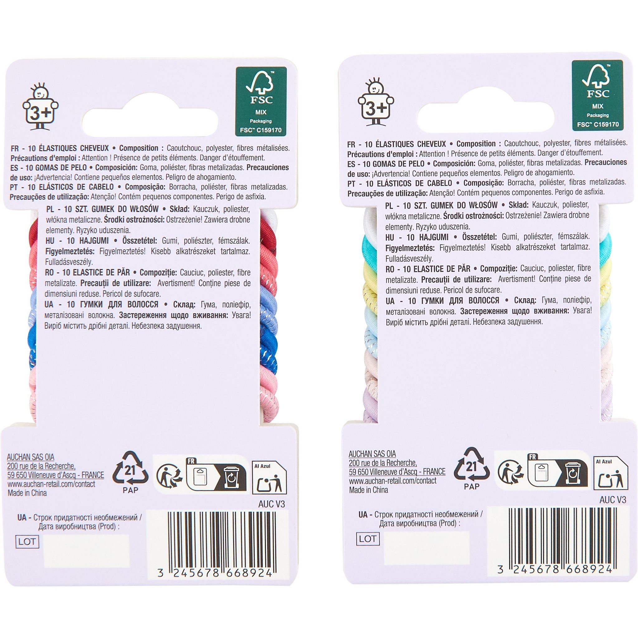 Voir la diapositive 3 : AUCHAN Elastiques cheveux enfant 10 pièces