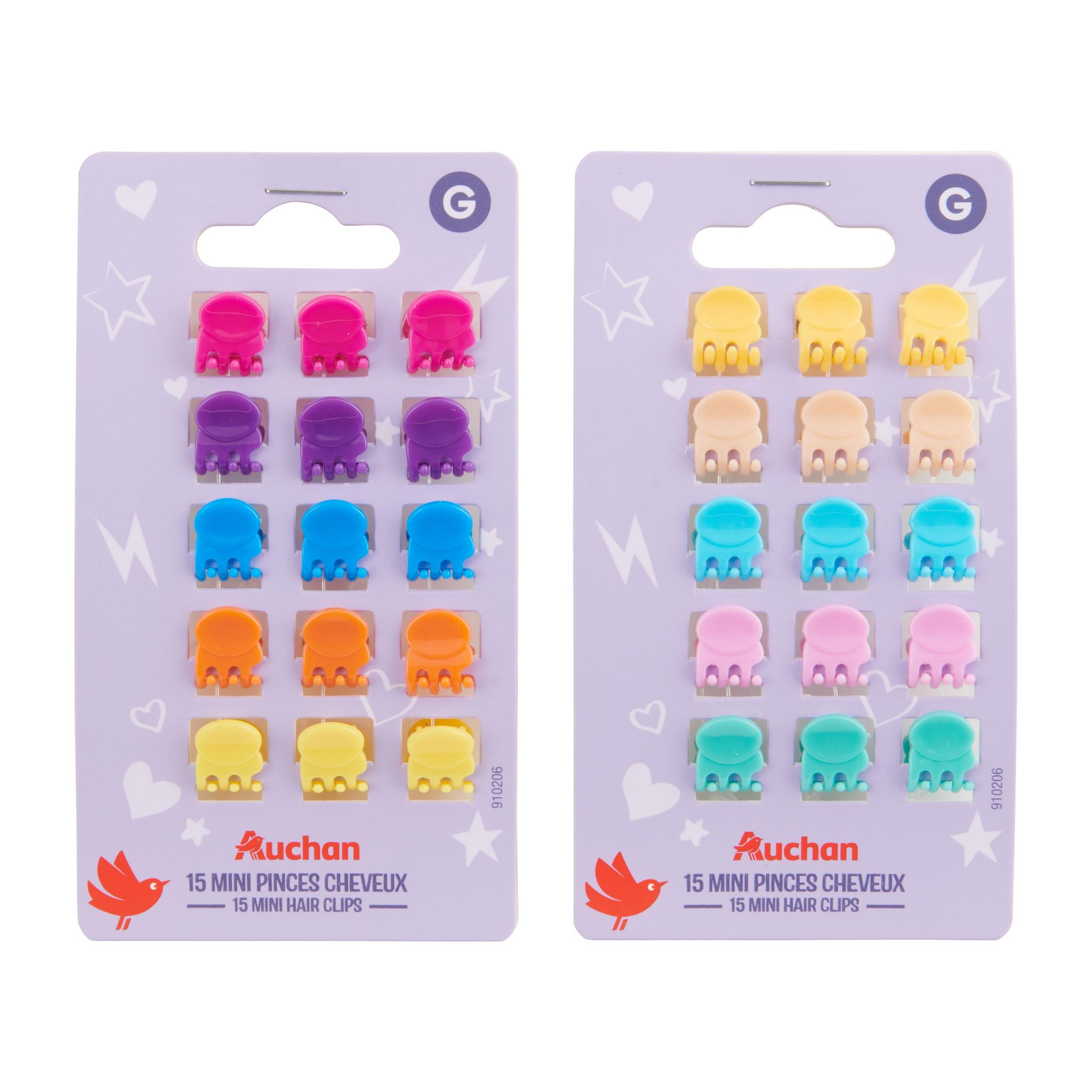 Voir la diapositive 4 : AUCHAN Mini pinces cheveux enfant 15 pièces