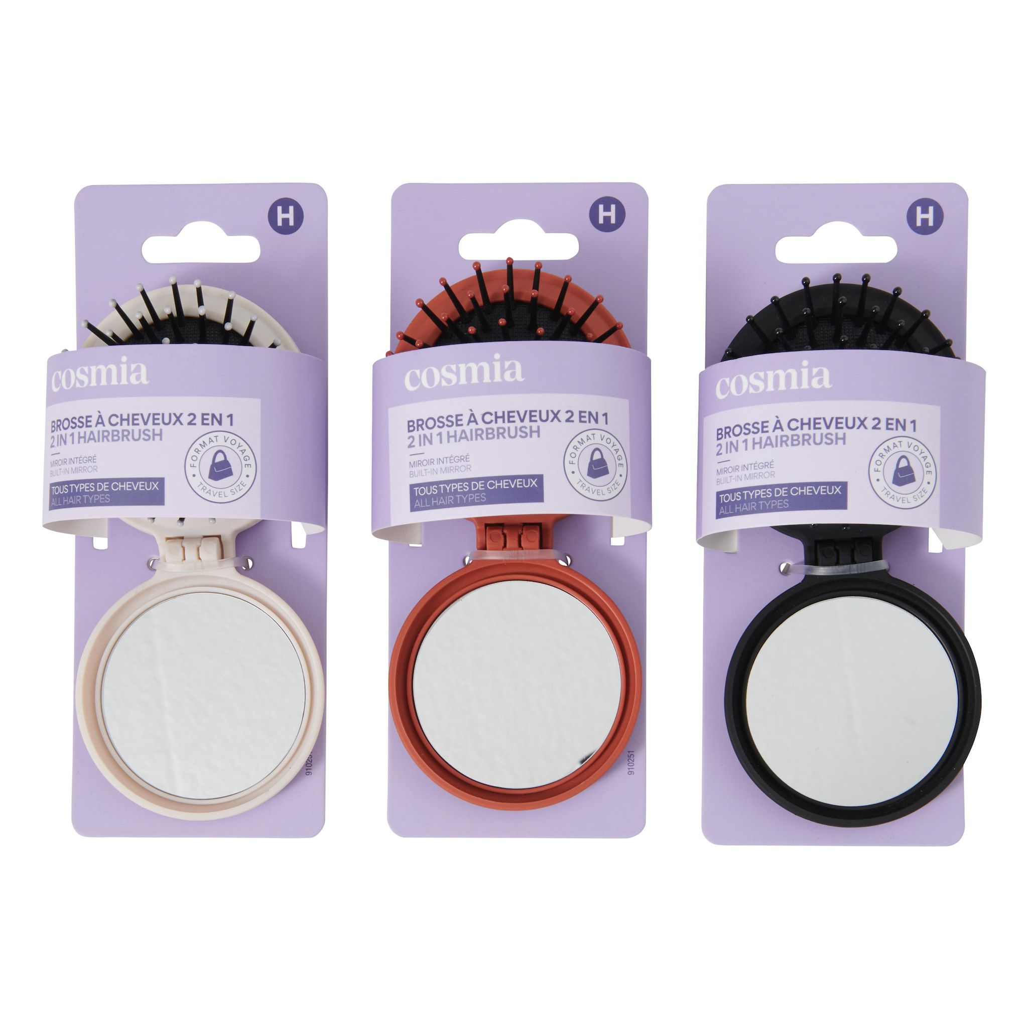 Voir la diapositive 2 : COSMIA Mini brosse à cheveux multi usage pliante avec miroir 1 mini brosse